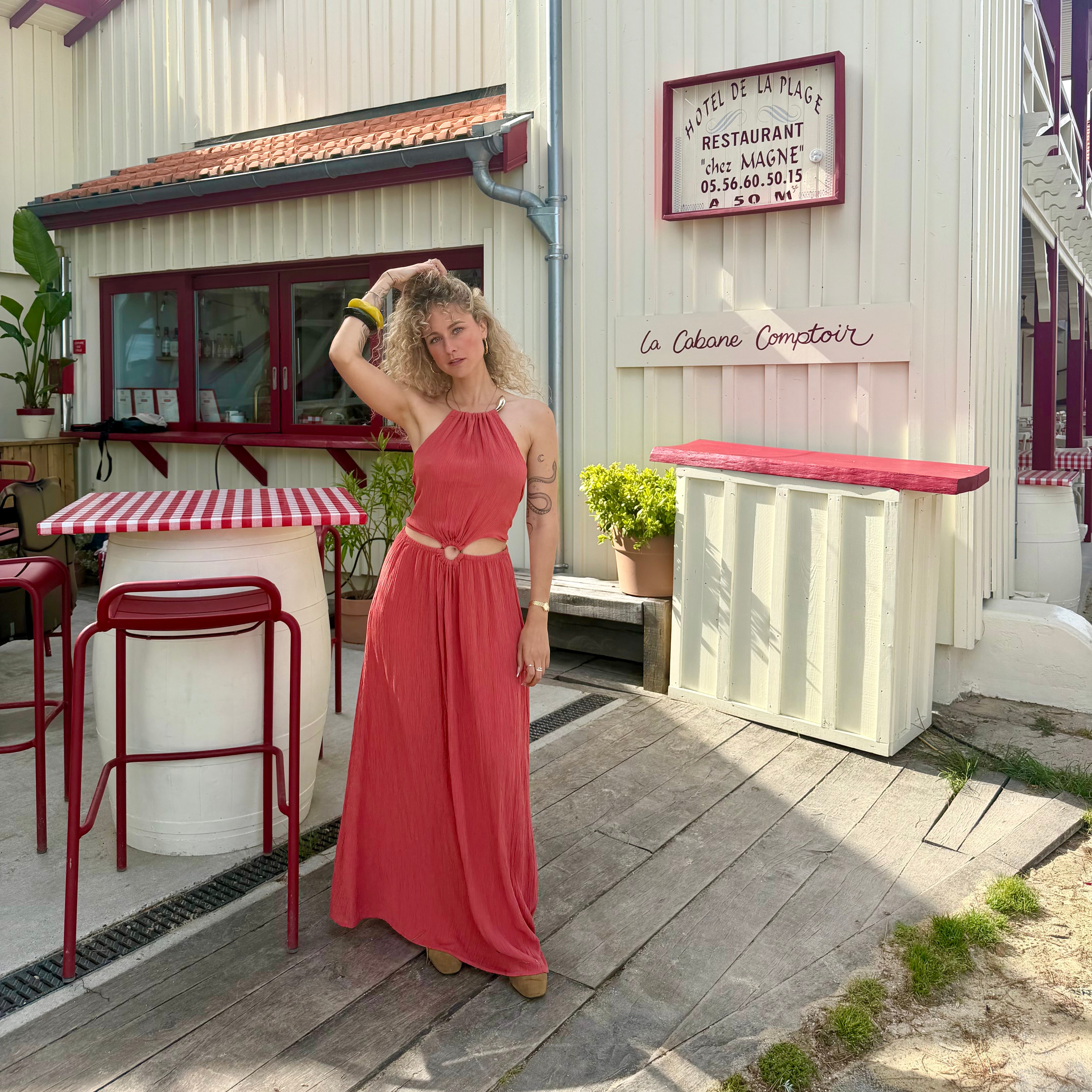 Robe longue DÉESSE dos nu terracotta irisée