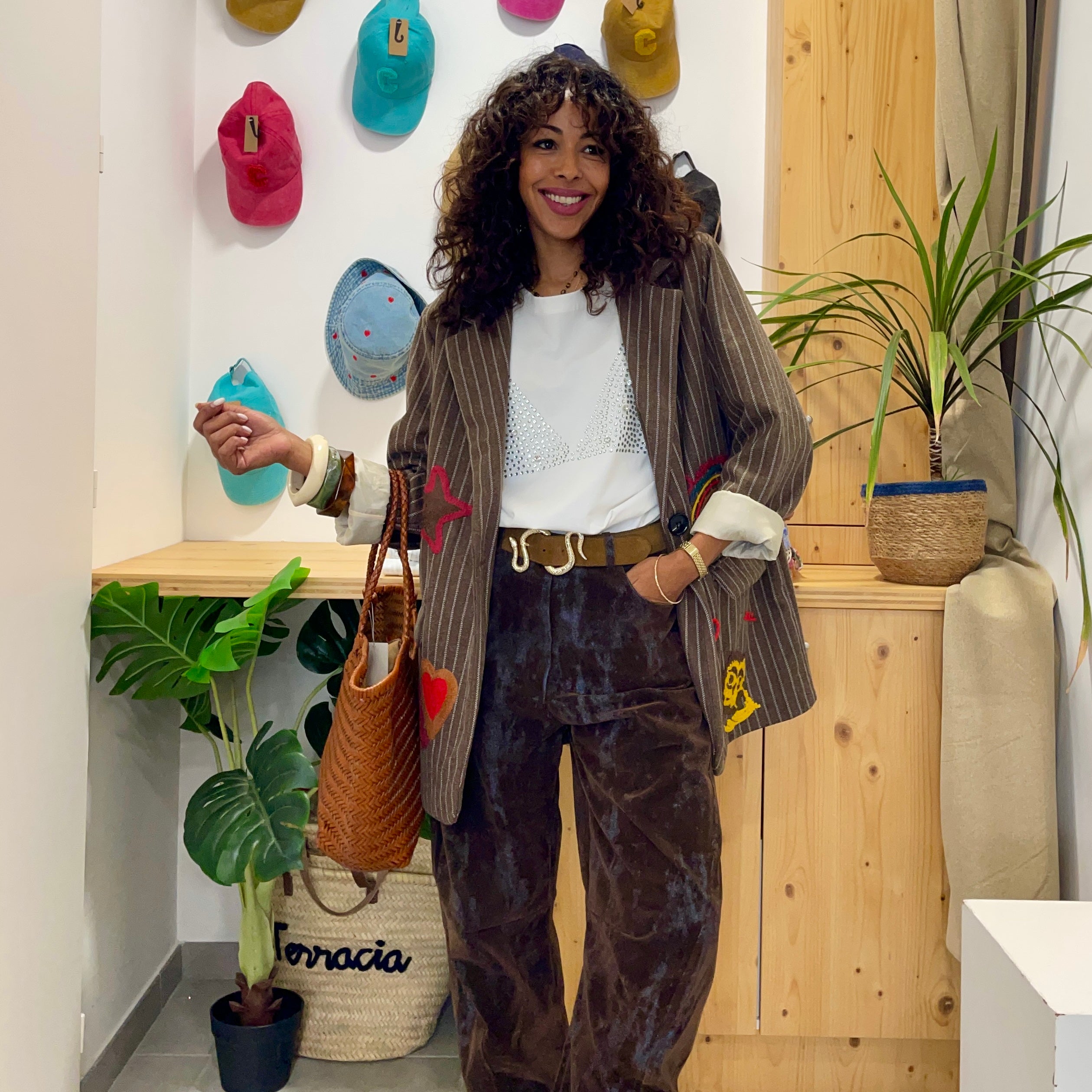 Blazer over size SULIVAN marron brodé de couleurs