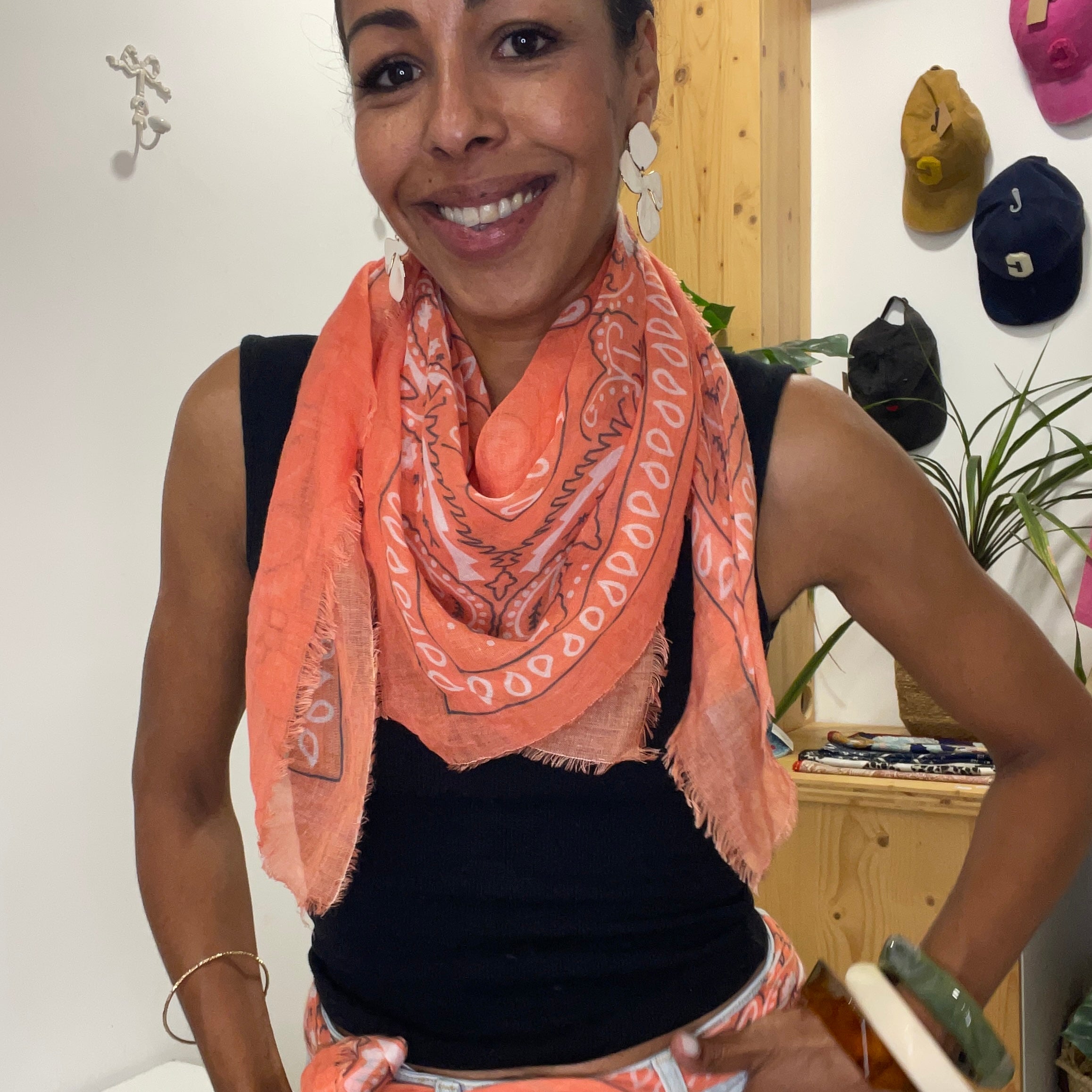 Foulard imprimé BANDANA orange petit format