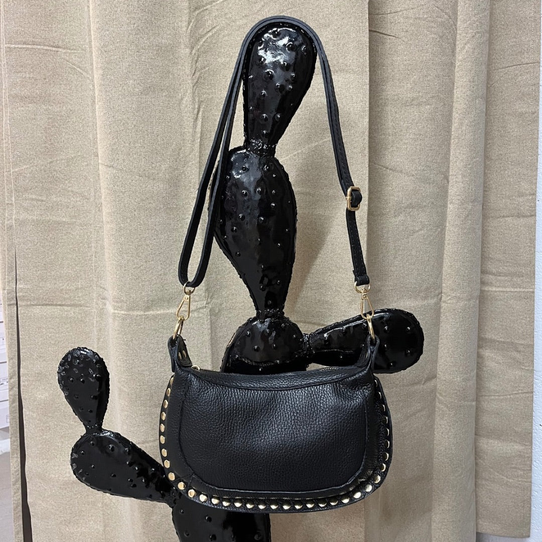 Sac à main clouté en cuir GLORIA noir
