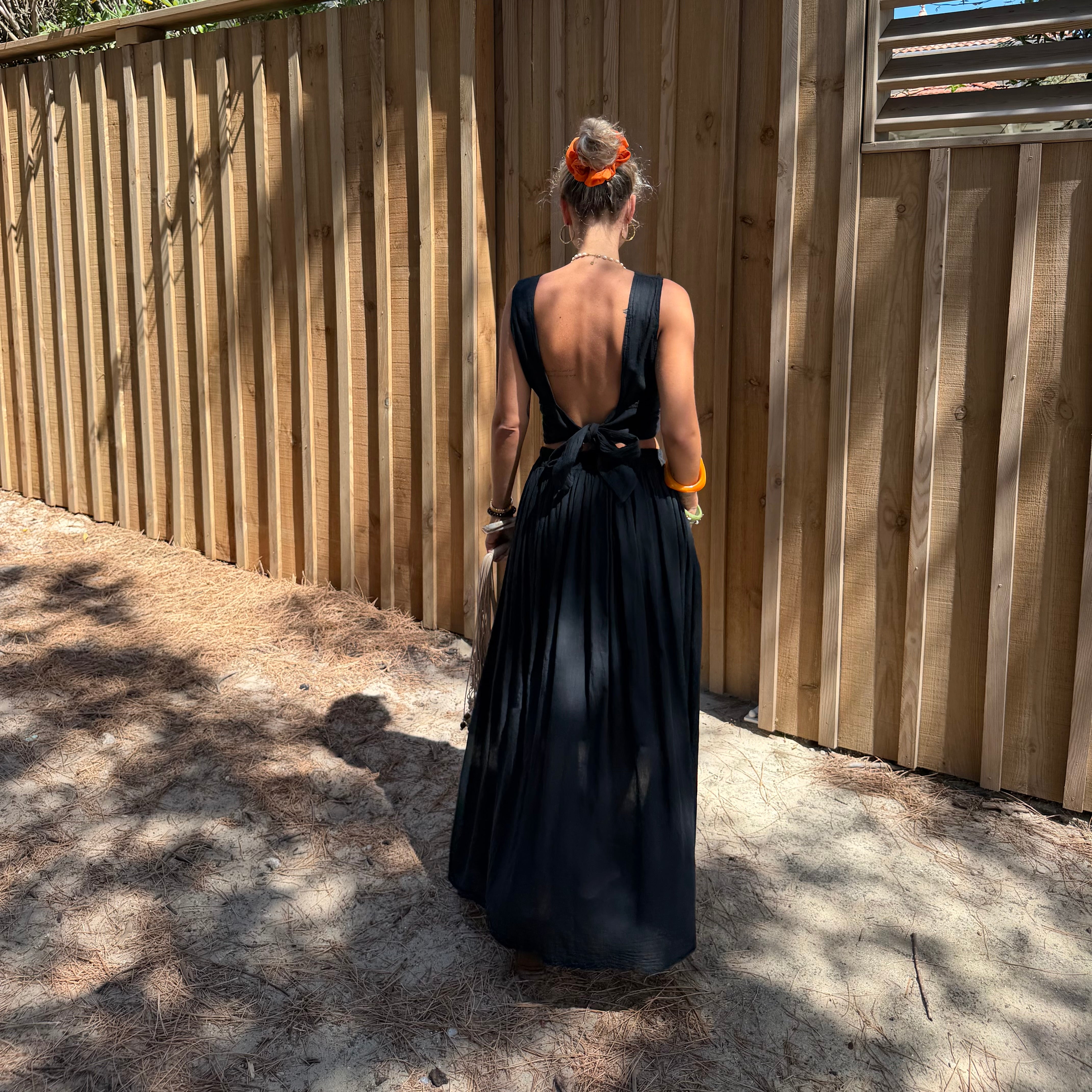 Ensemble YDRA jupe et top dos nu en coton noir