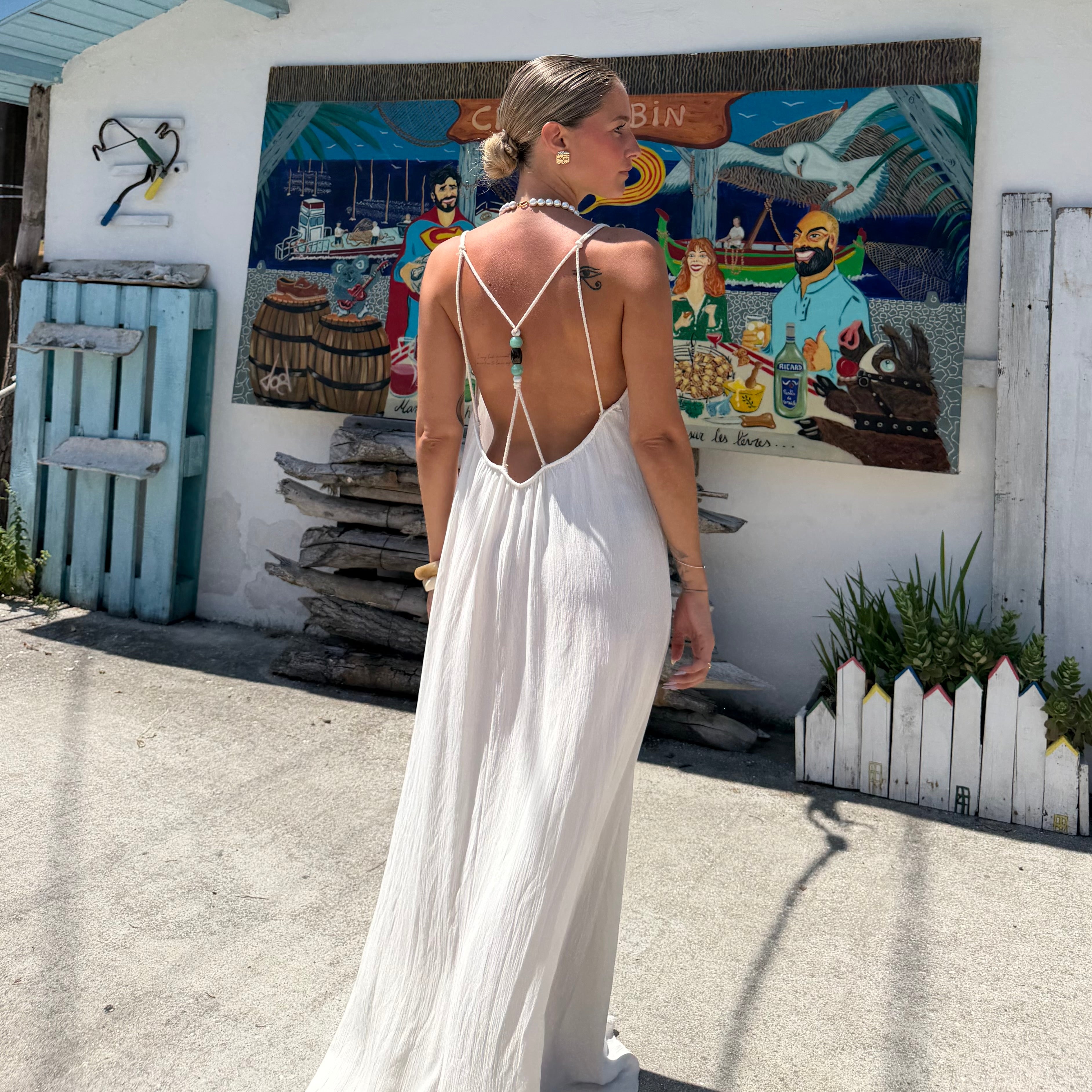 ROBE AZUR longue dos nu blanche