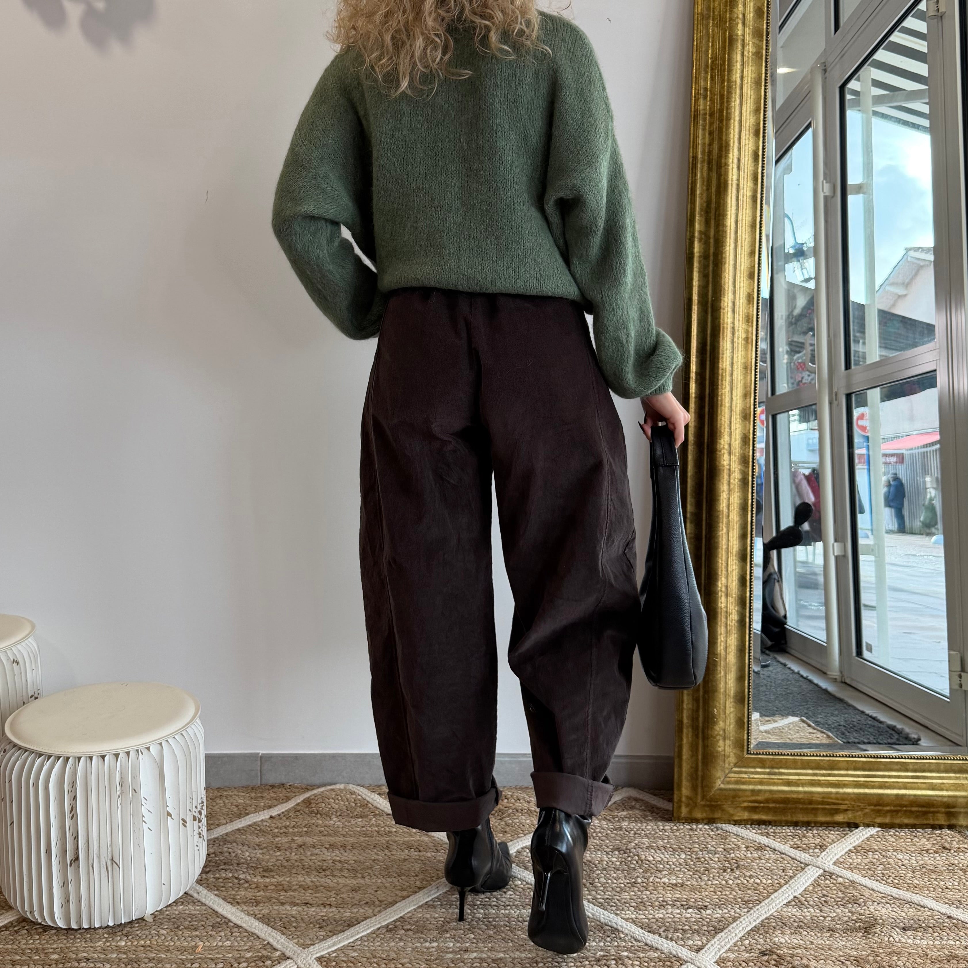 Pantalon LOUNA marron velour côtelé