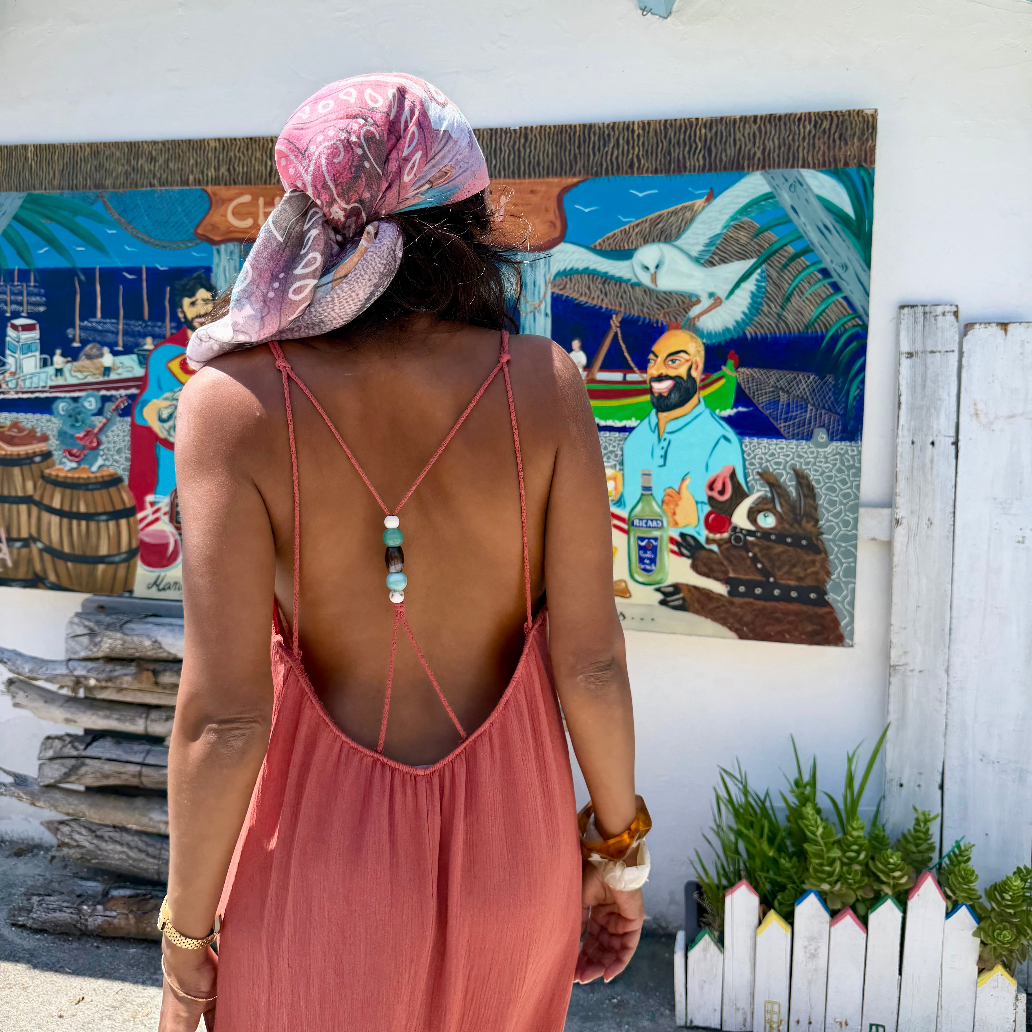 ROBE AZUR longue dos nu corail