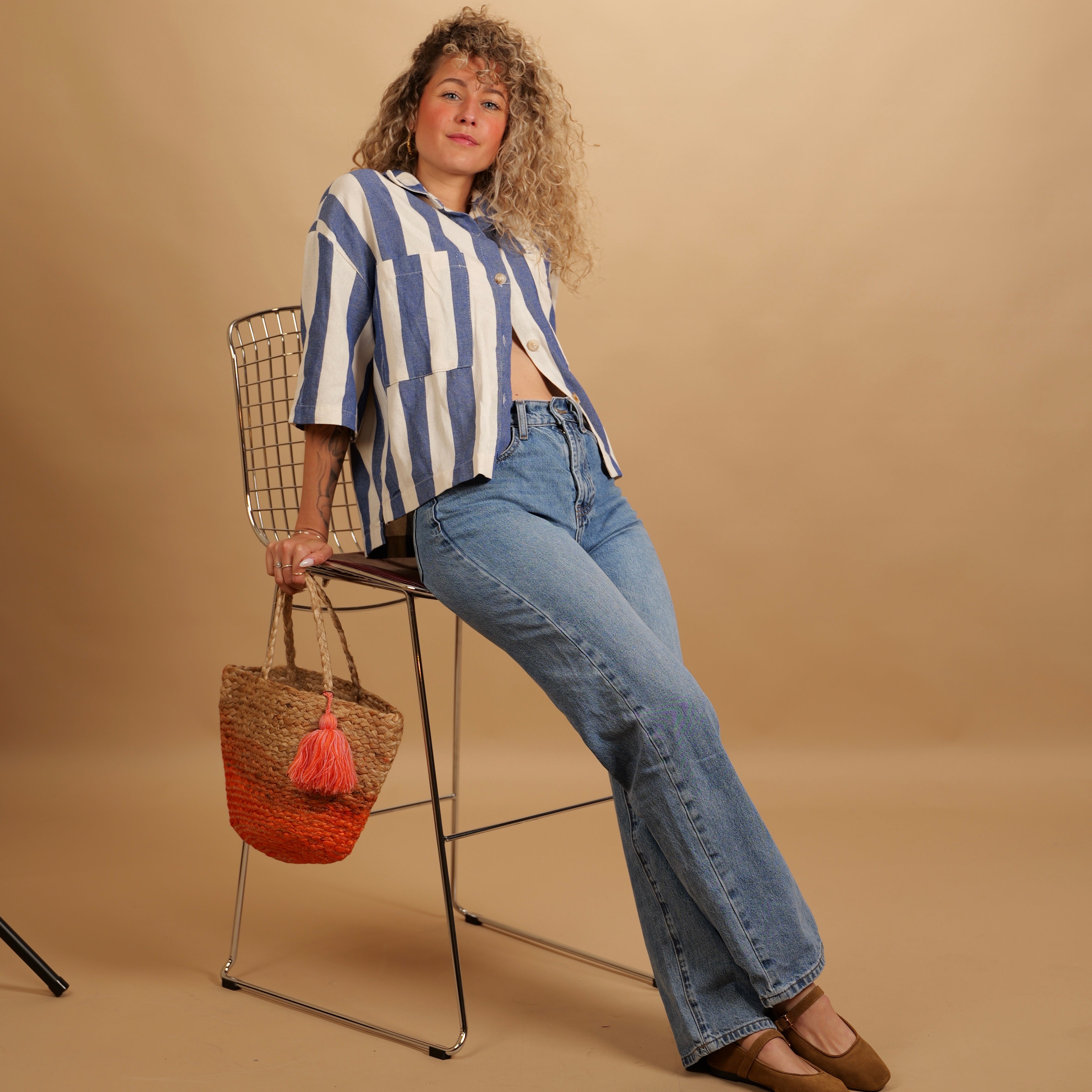 Chemise STRYA rayée bleu & écru