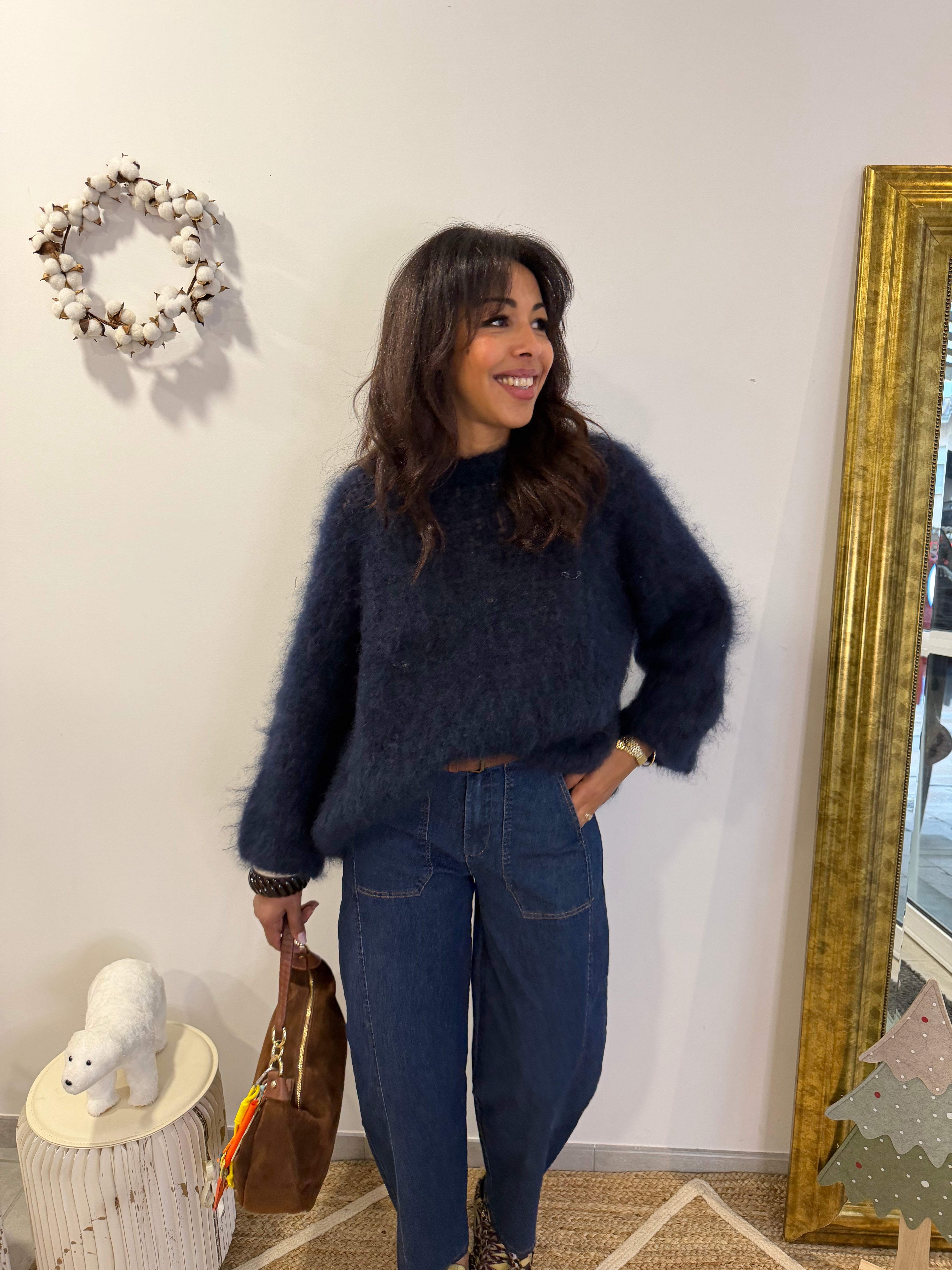Pull en kid mohair GLADYS marine à la coupe oversize
