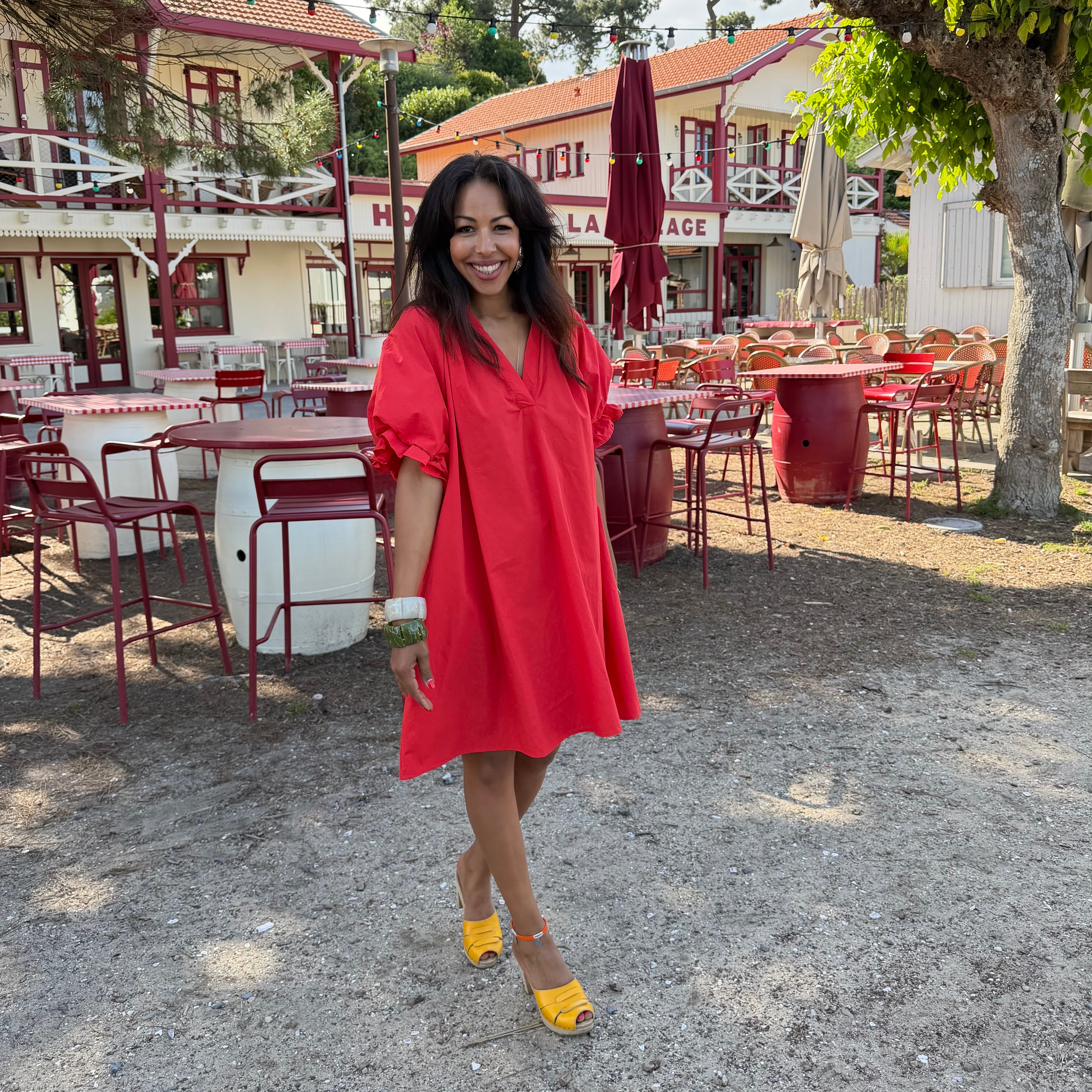 Robe fluide CAROLINE rouge en coton