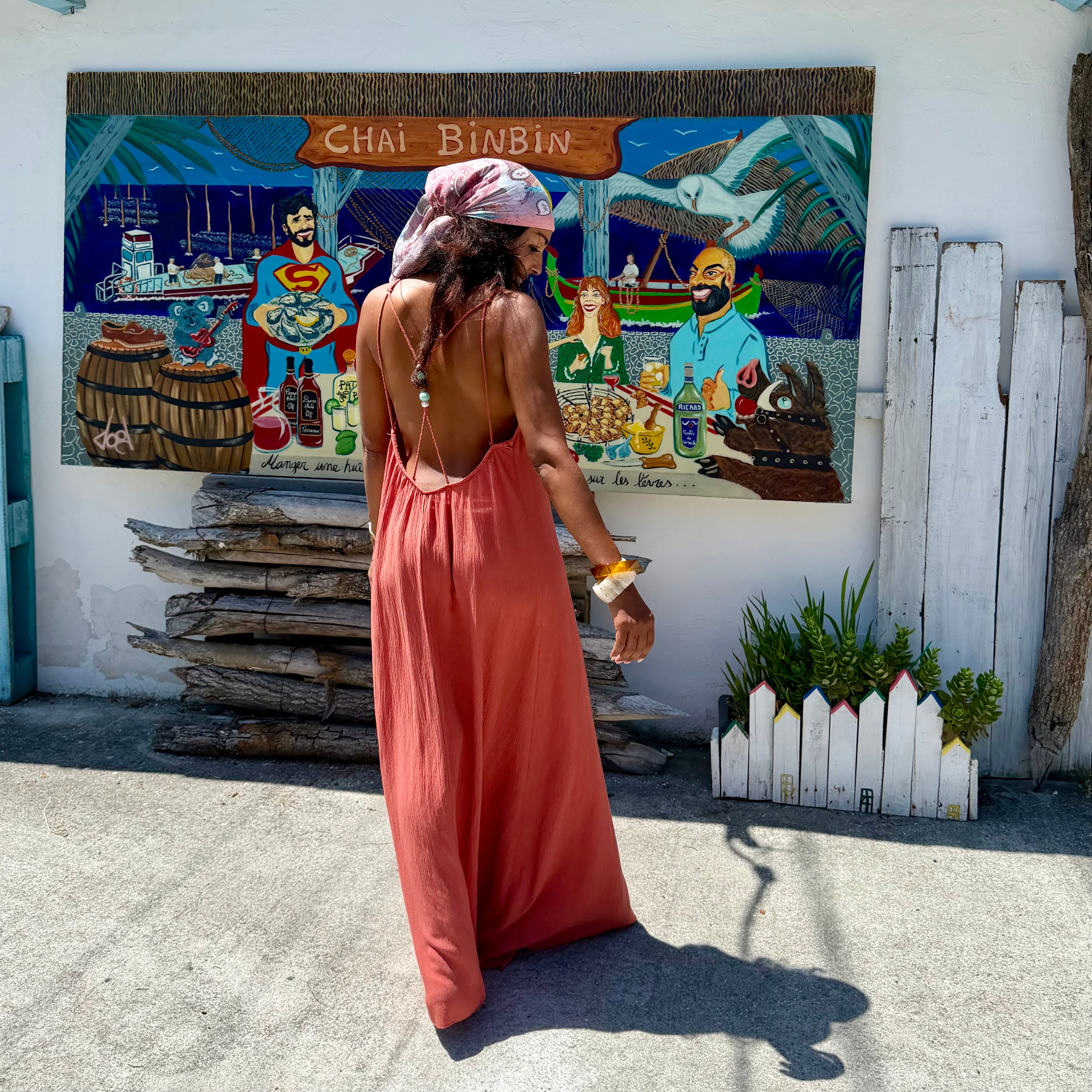 ROBE AZUR longue dos nu corail
