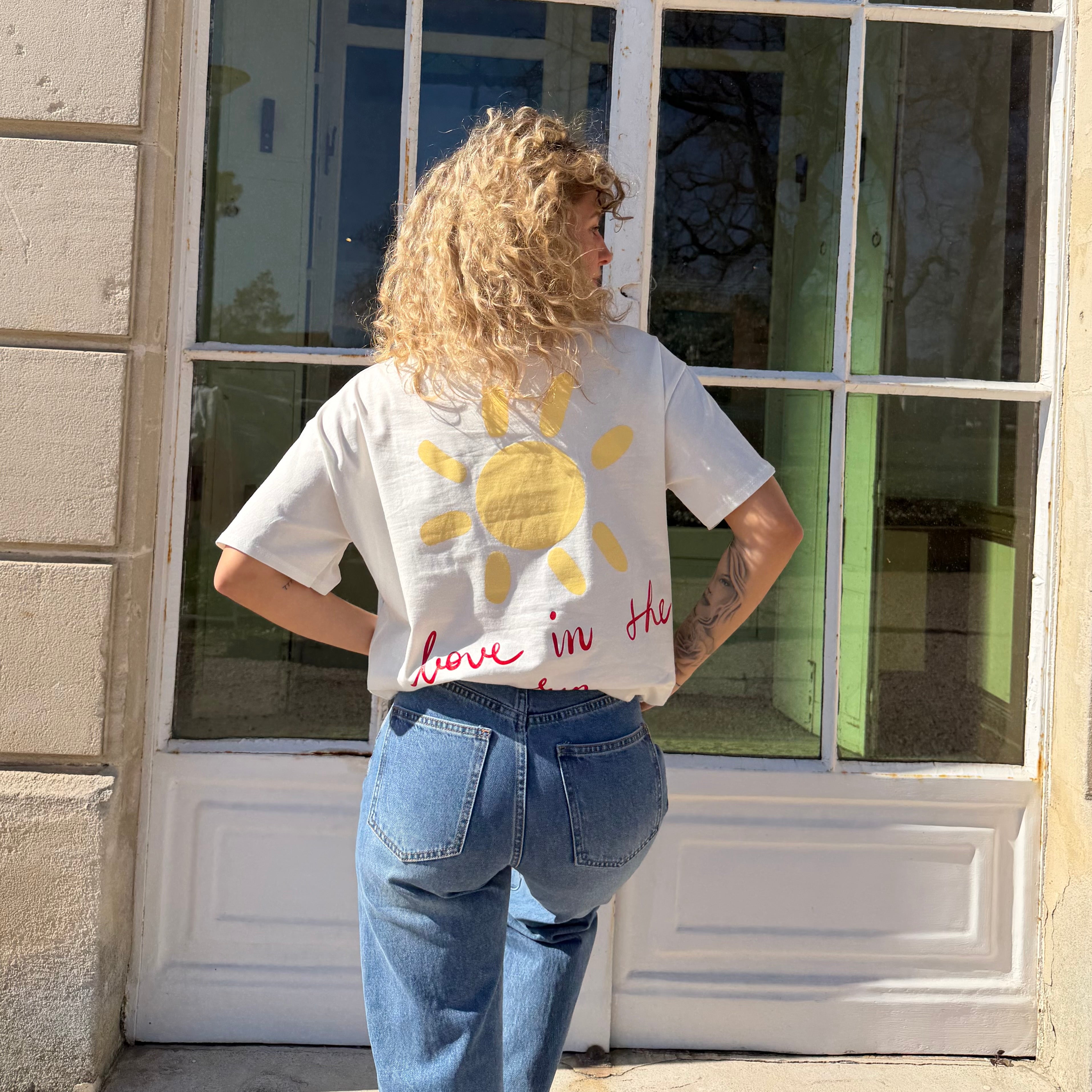 T-shirt oversize à manches courtes blanc SUN sérigraphié