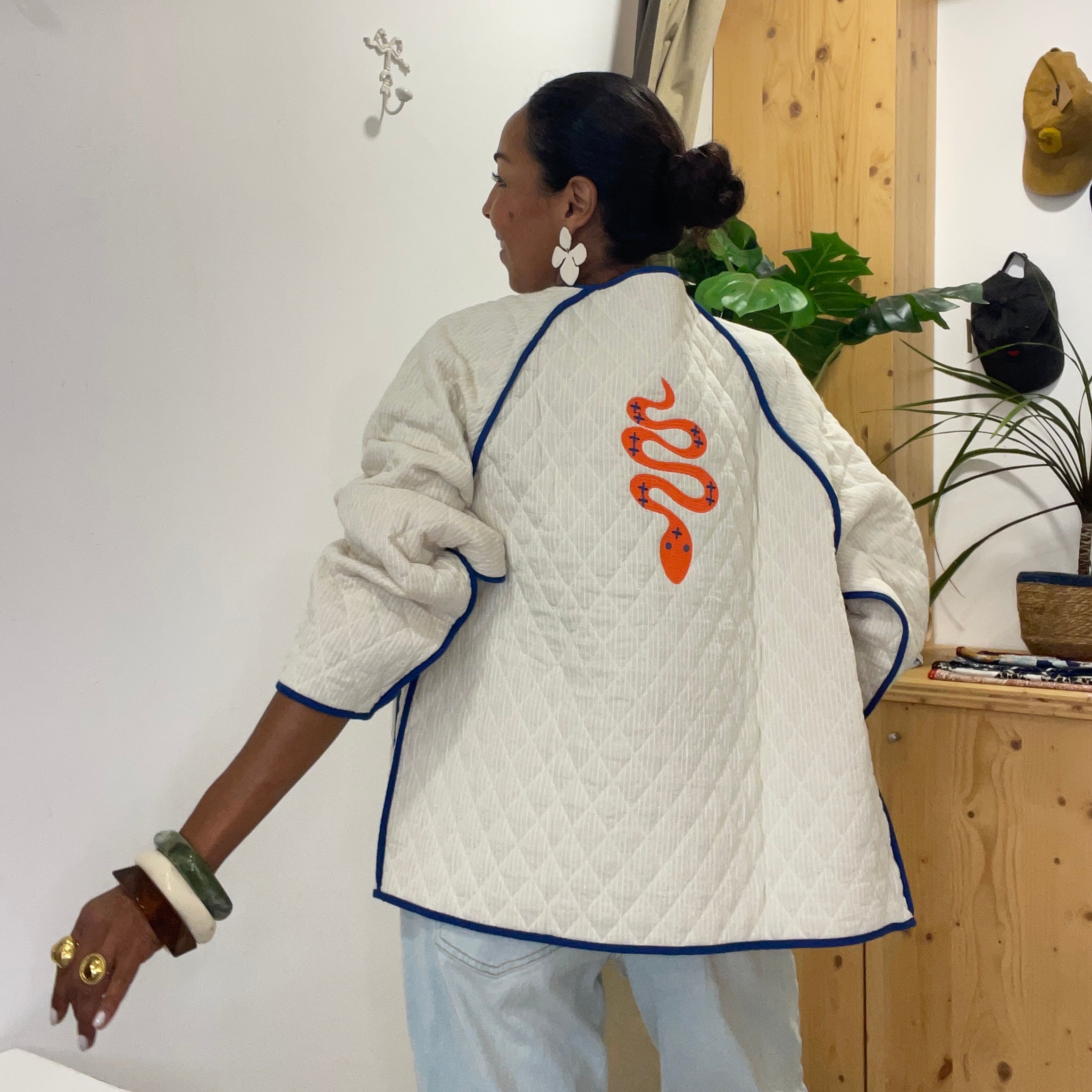 Veste SERPENT matelasée en coton brodée coupe over size