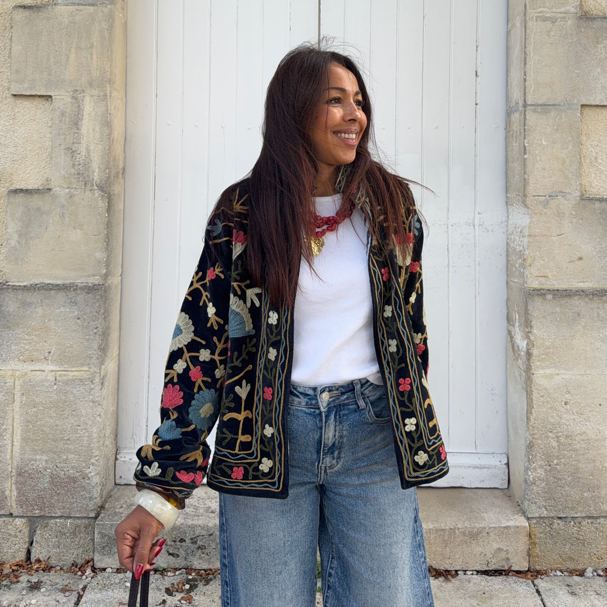 Veste SUZANE brodé noir