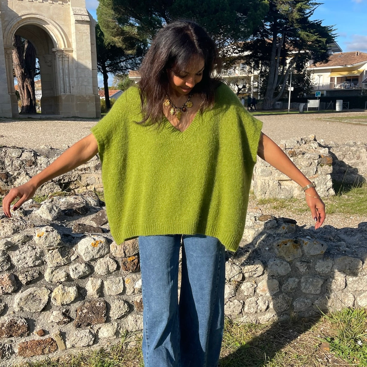 Pull sans manche VALI , vert olive