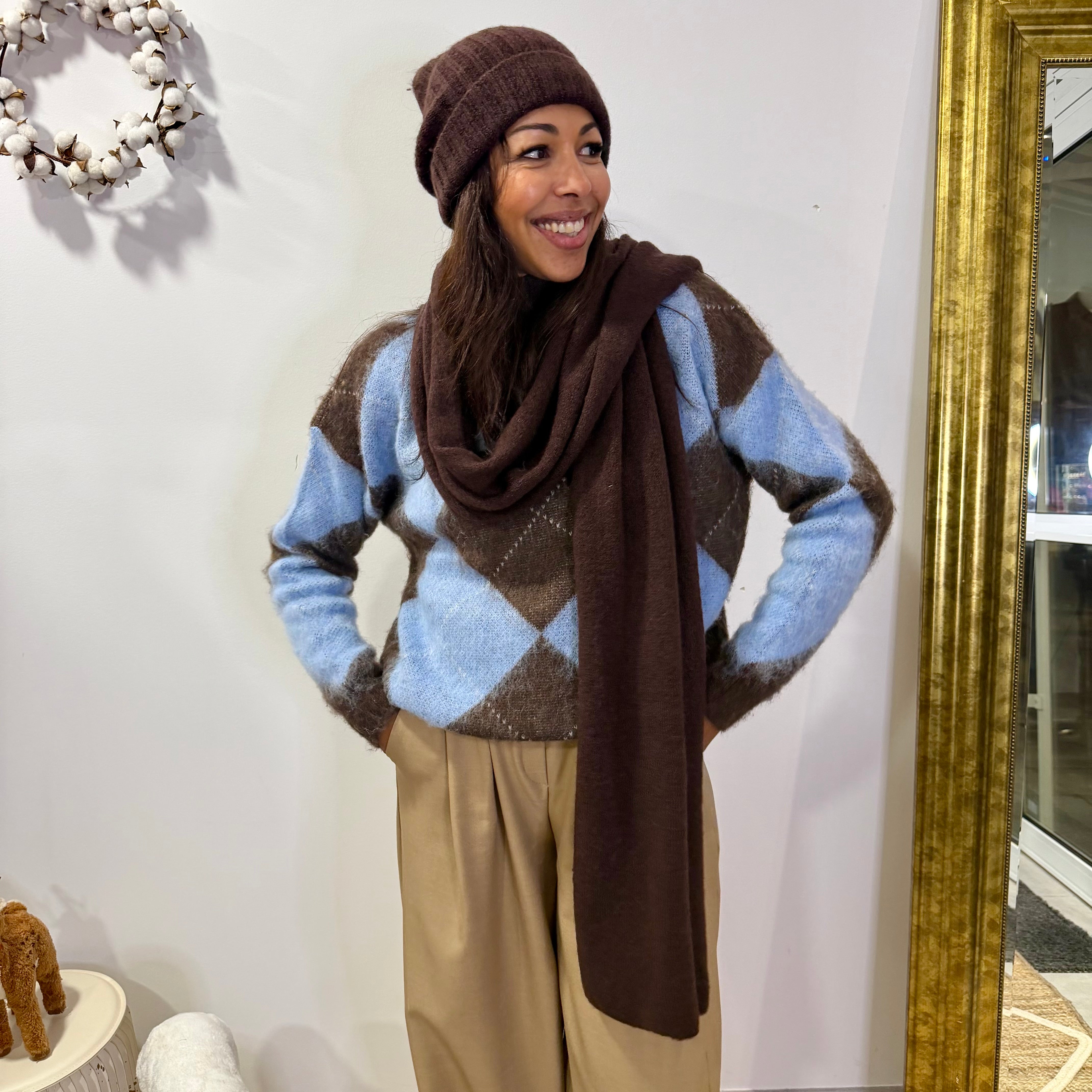 Ensemble Bonnet Écharpe marron