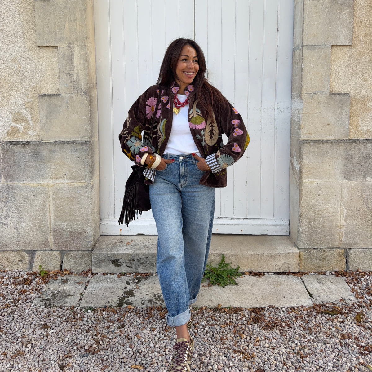 Veste SUZANE brodé marron