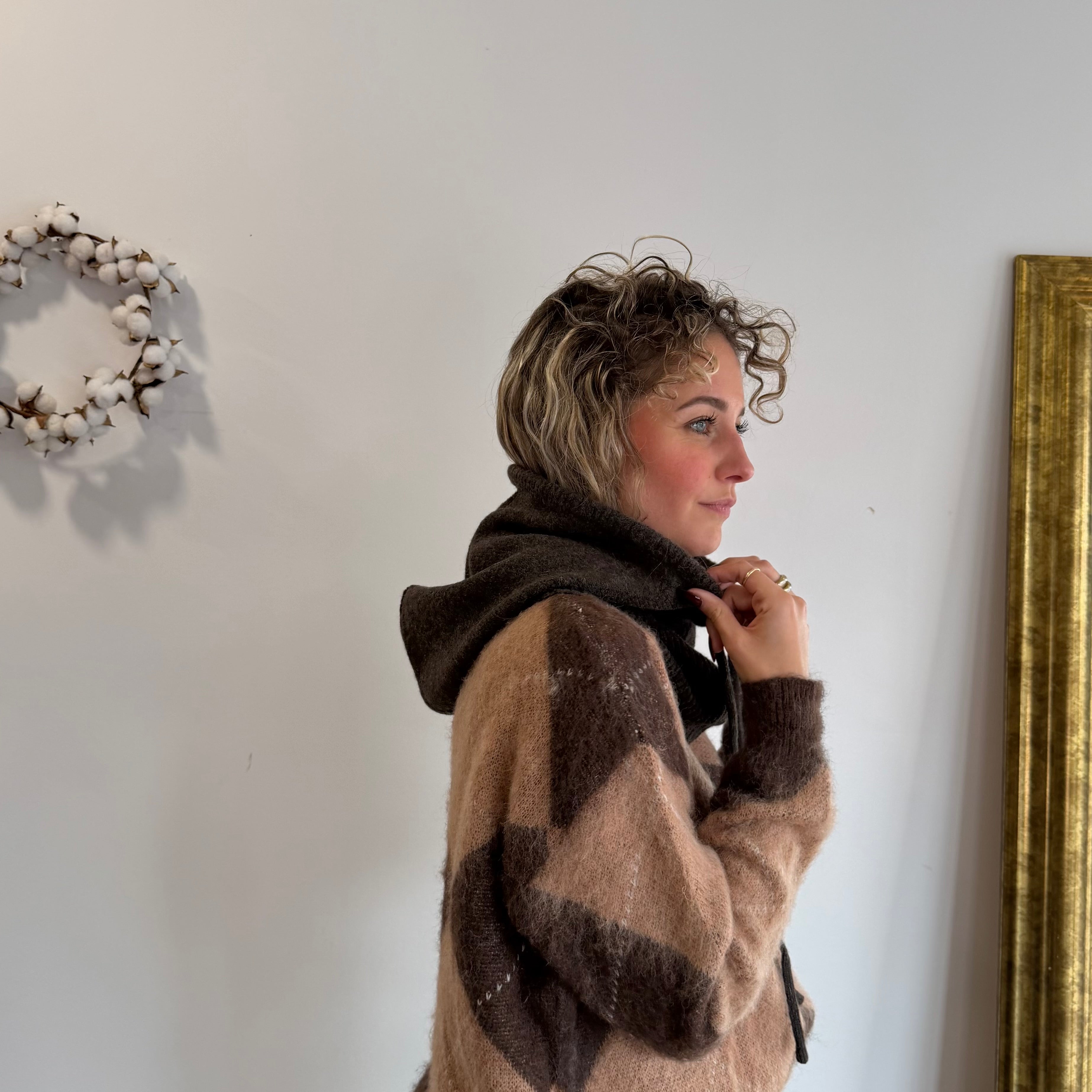 Cagoule ENVY marron en cashmere, col+capuche intégrée