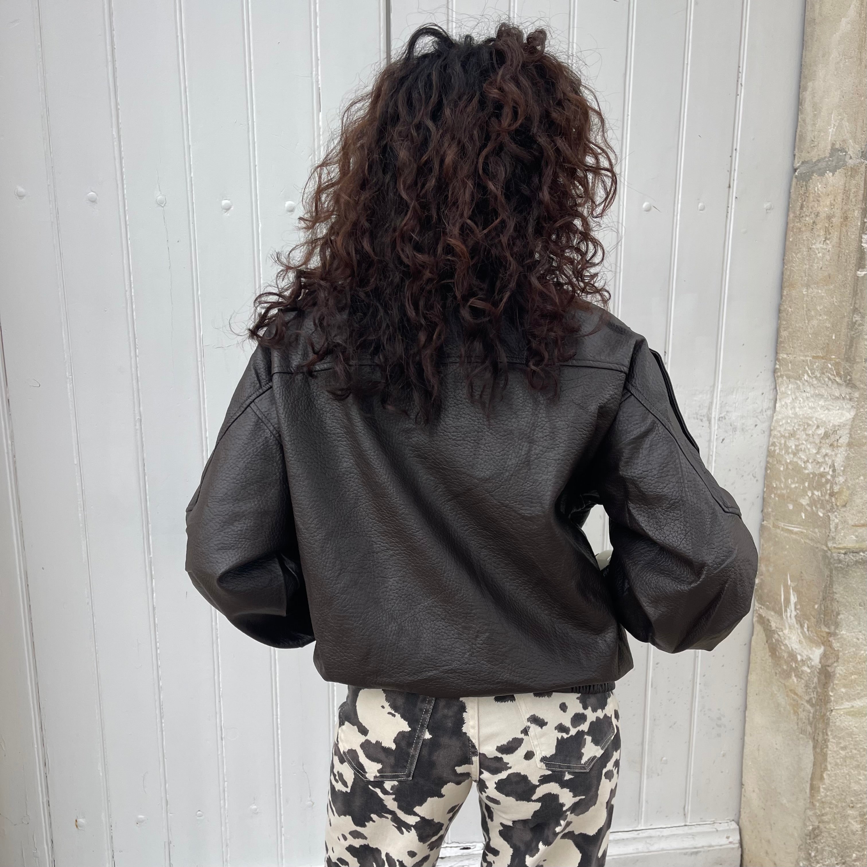 Veste perfecto LEA oversize effet cuir marron