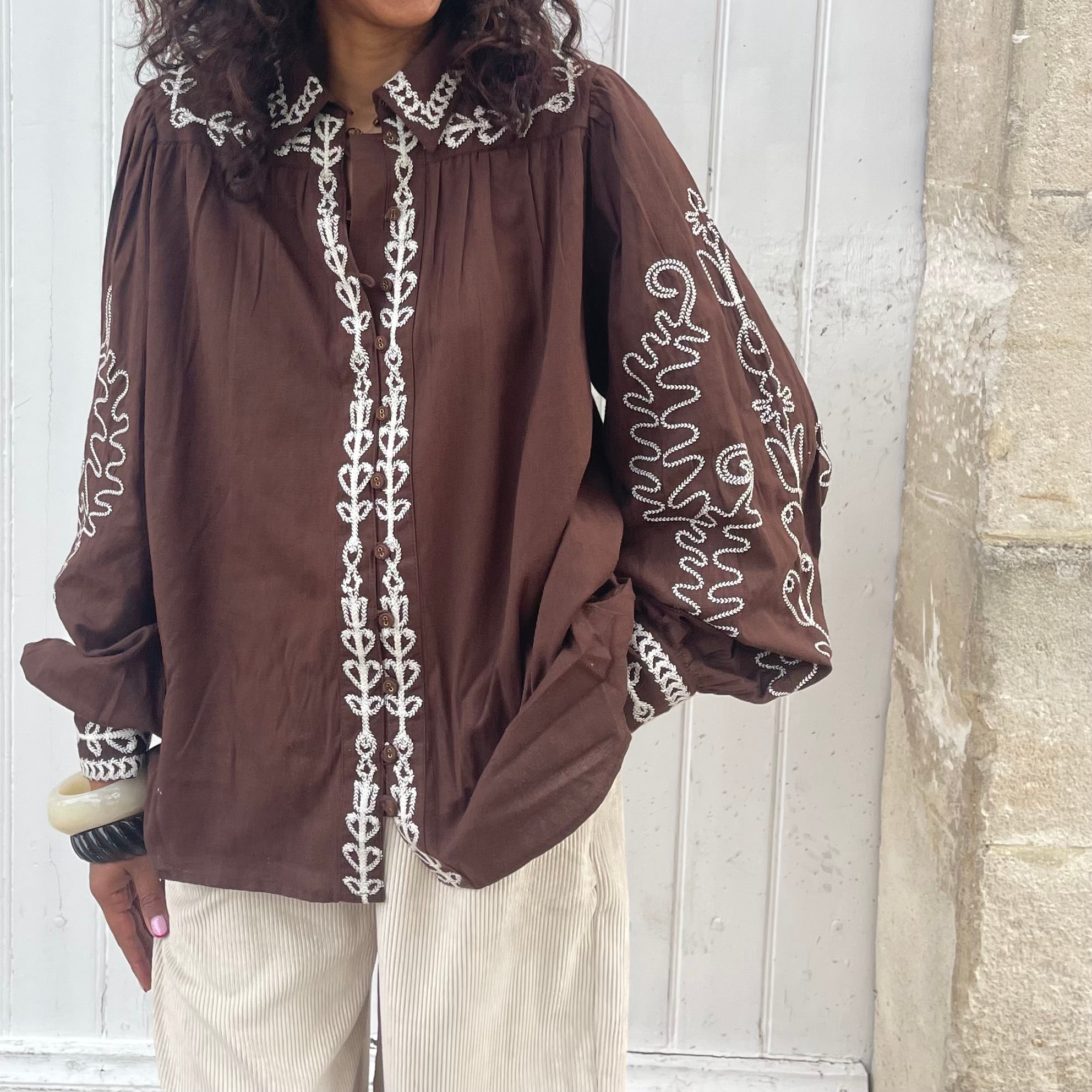 Blouse coton TABACO brodé
