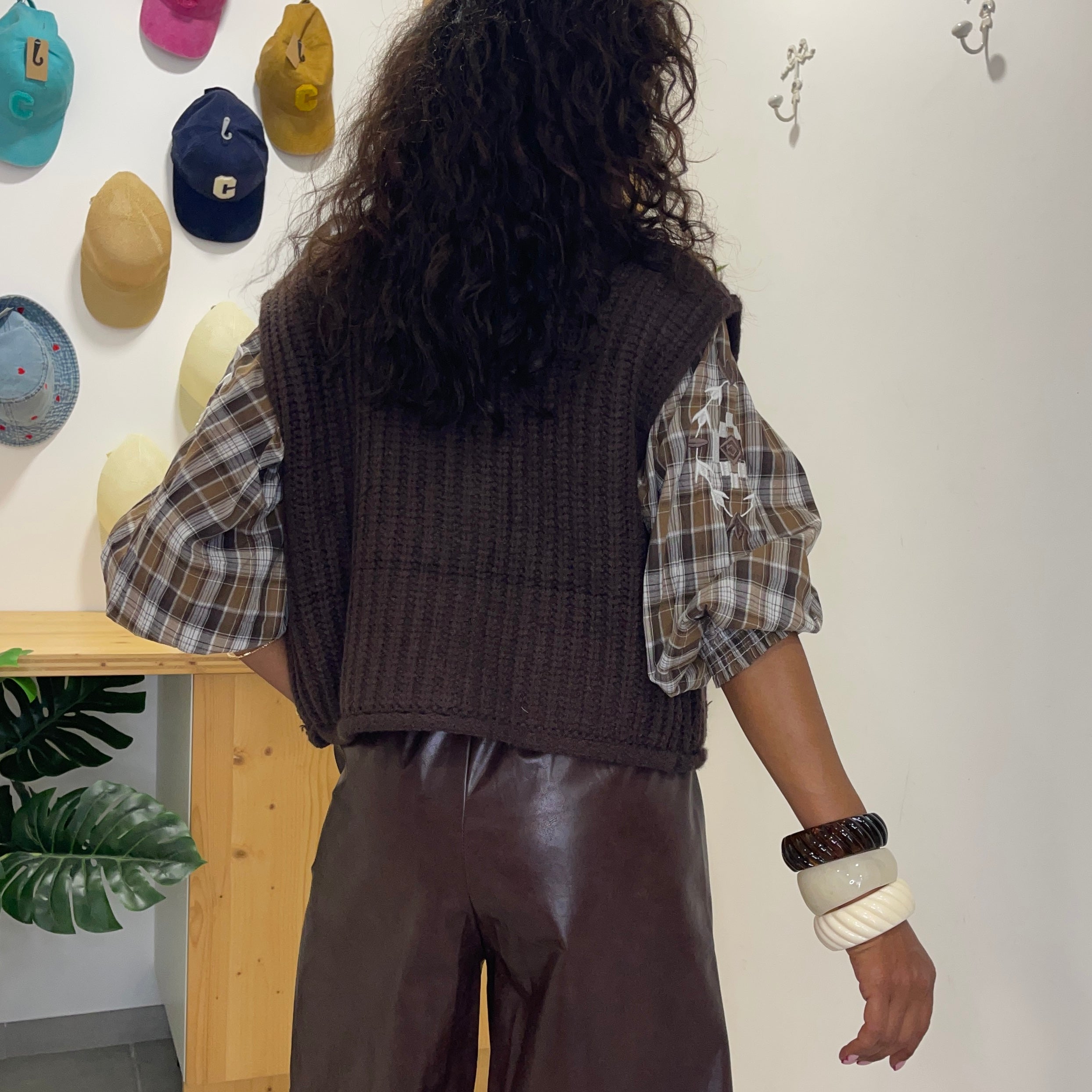 Gilet en maille sans manches SOLEIL marron