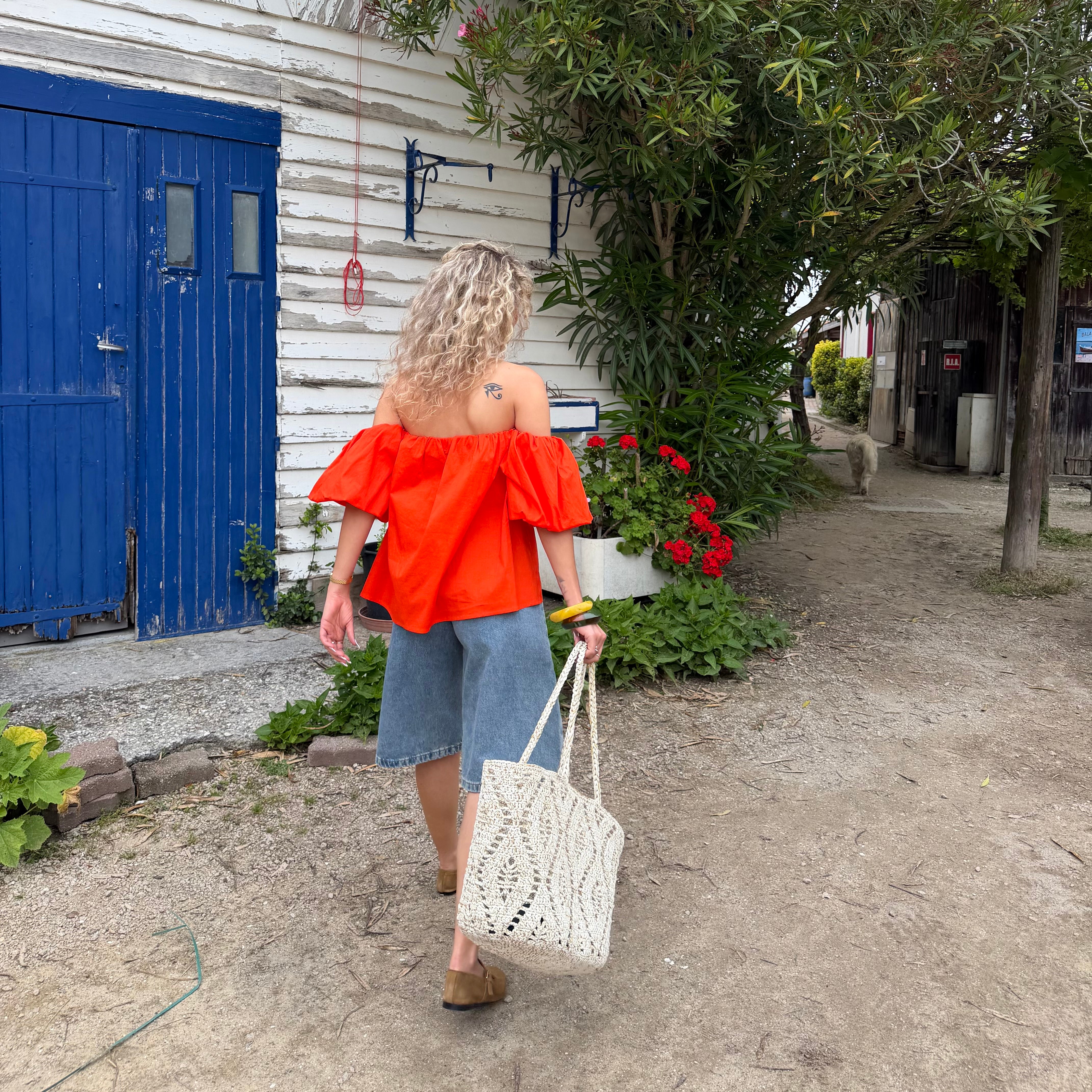 Blouse LIO rouge – coton –col bardot