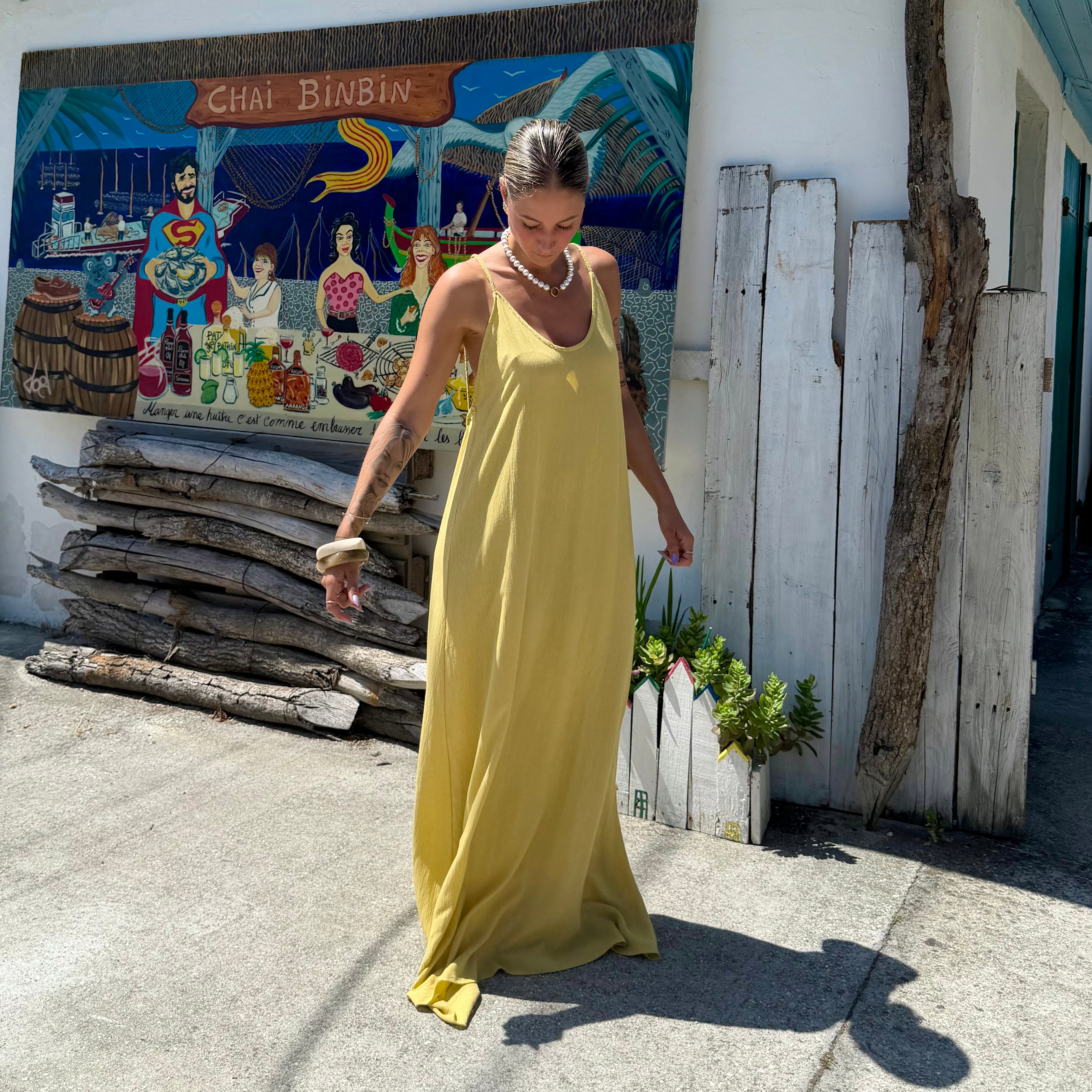 ROBE AZUR longue dos nu jaune