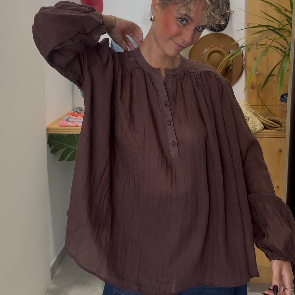 Blouse SARA chocolat en voile de coton