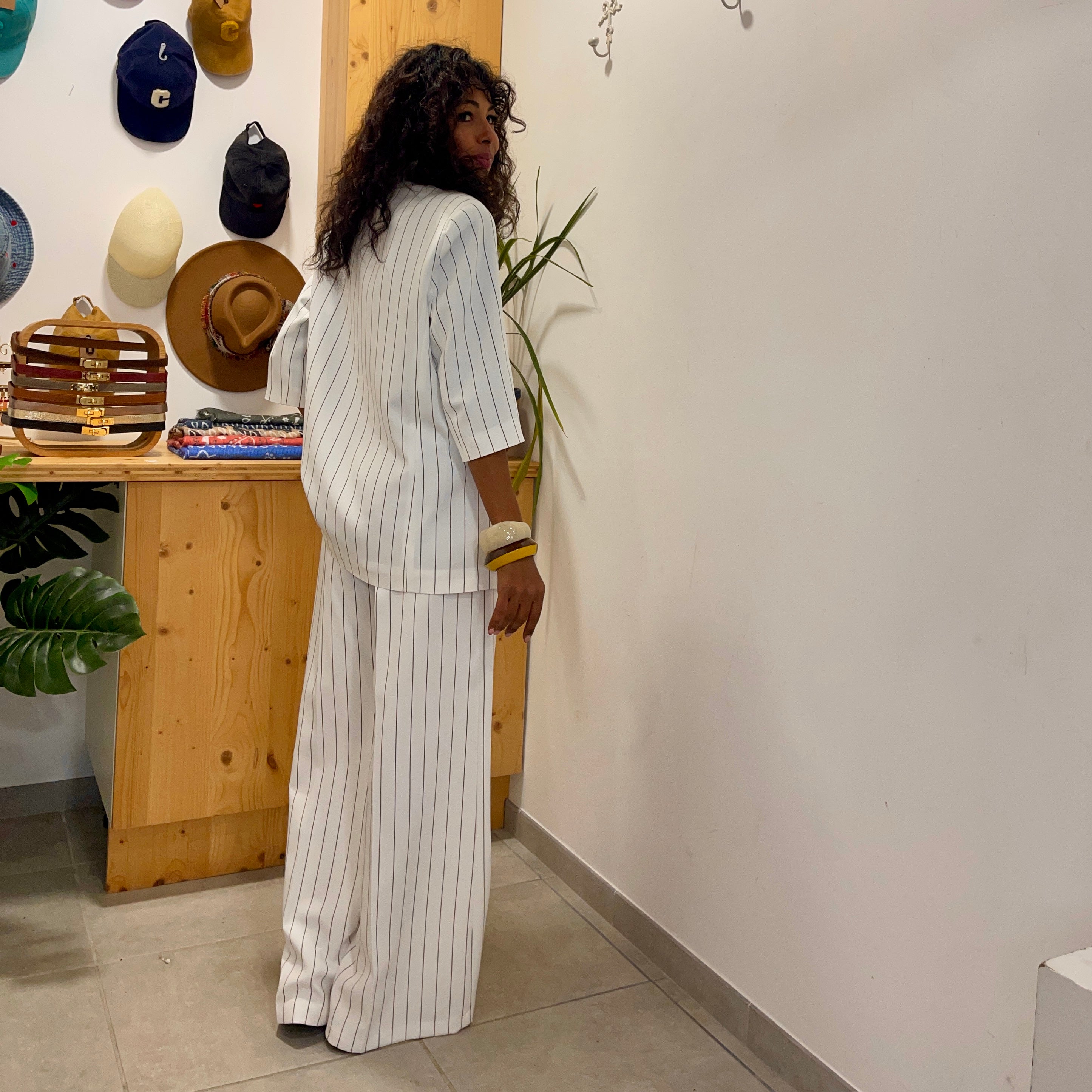 Blazer IZIA blanc rayé marron