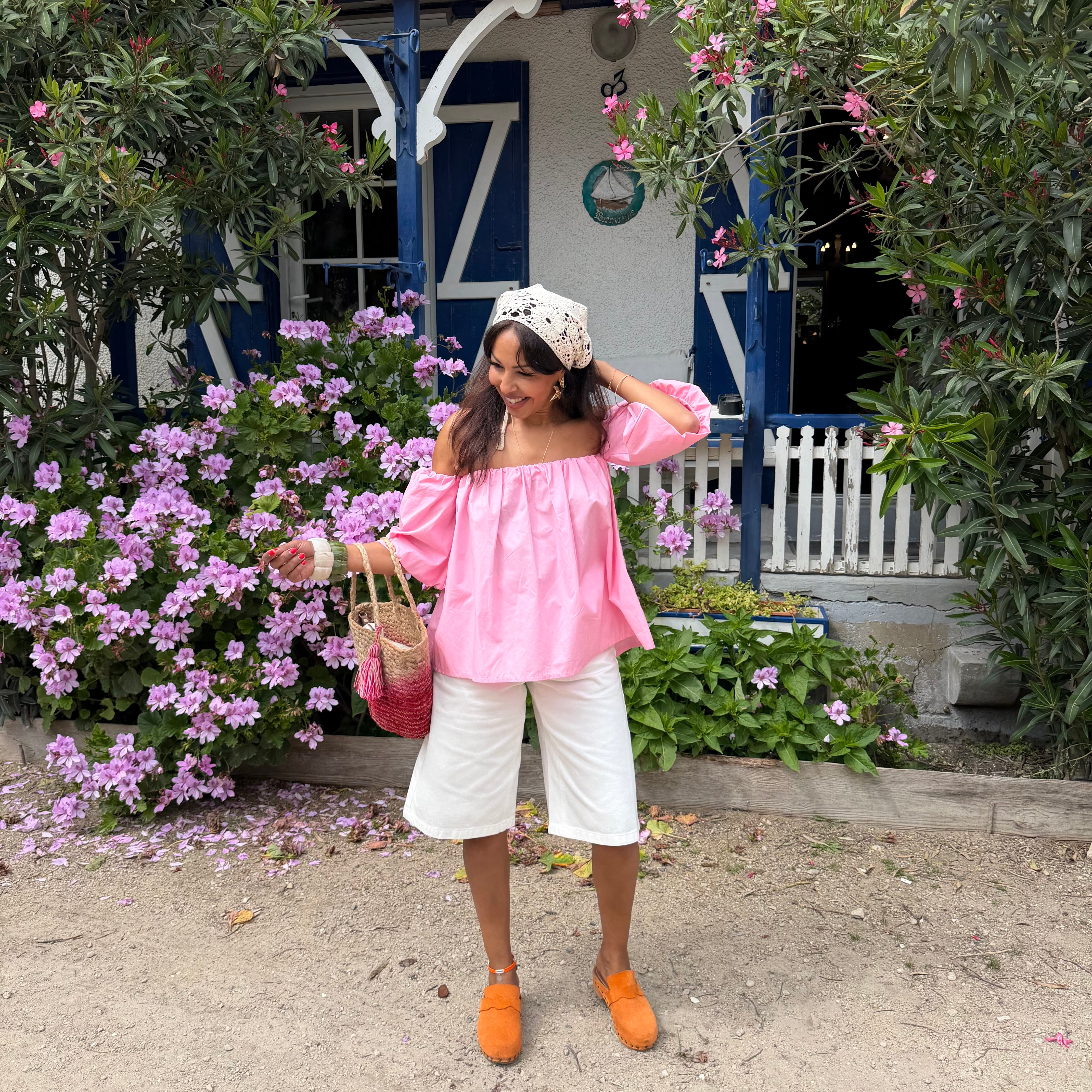 Blouse LIO rose poudré – coton –col bardot