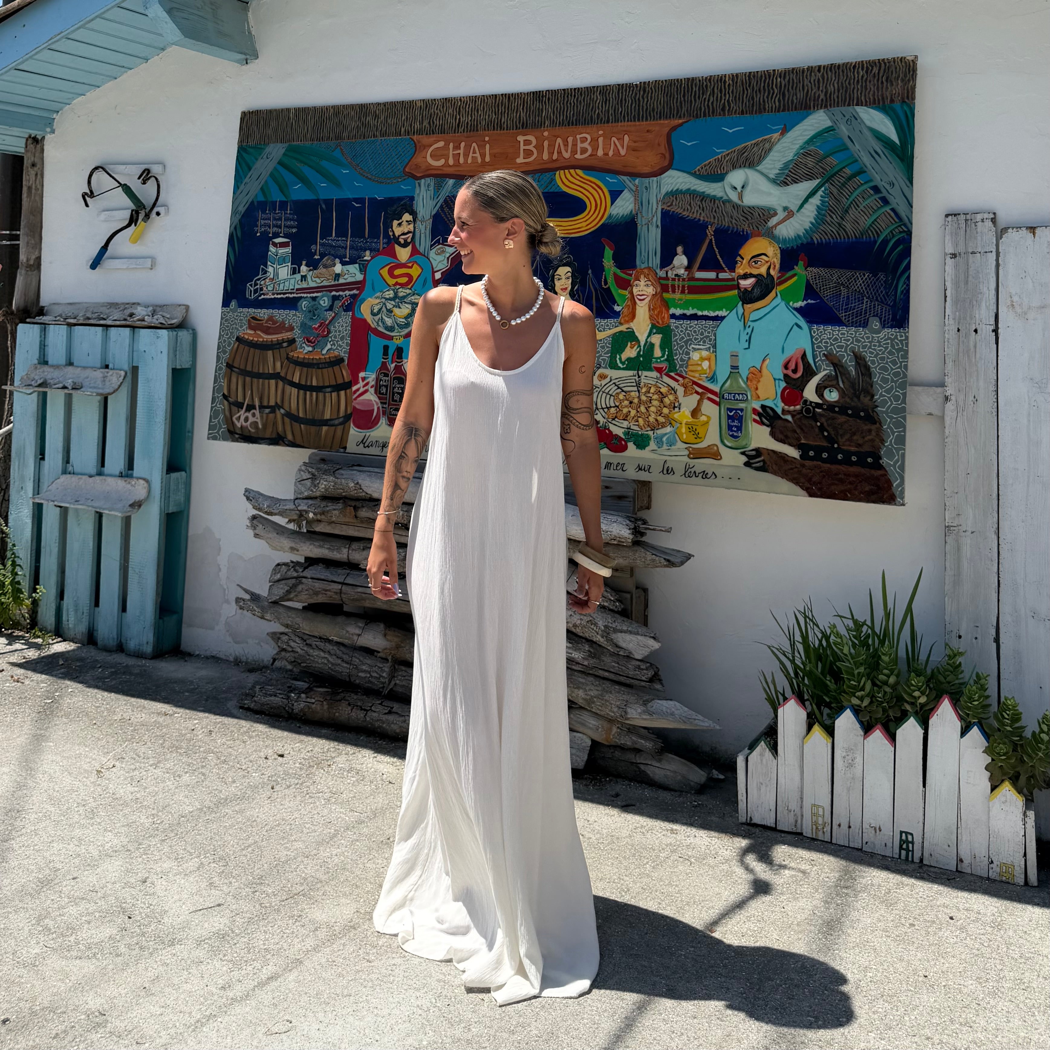 ROBE AZUR longue dos nu blanche