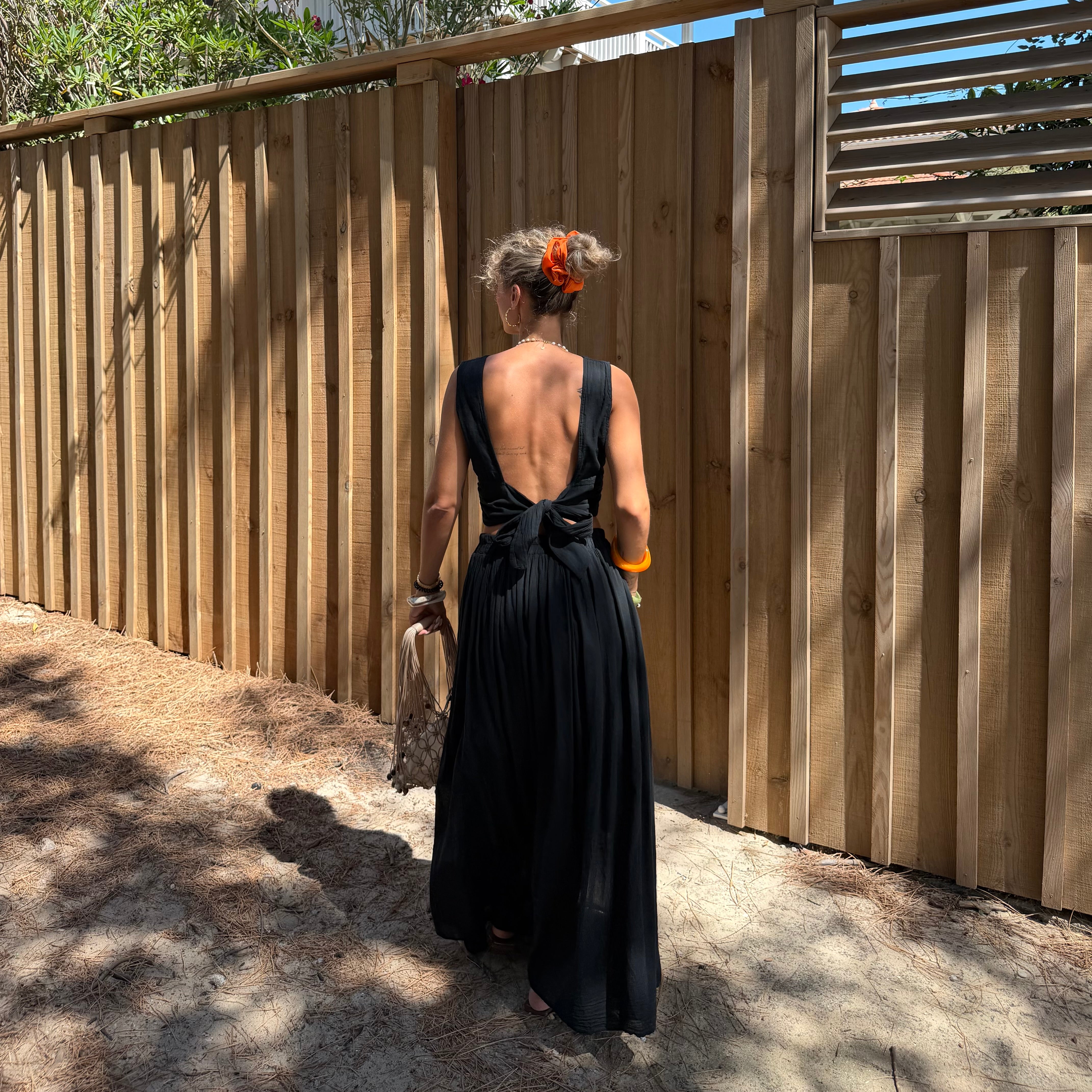 Ensemble YDRA jupe et top dos nu en coton noir
