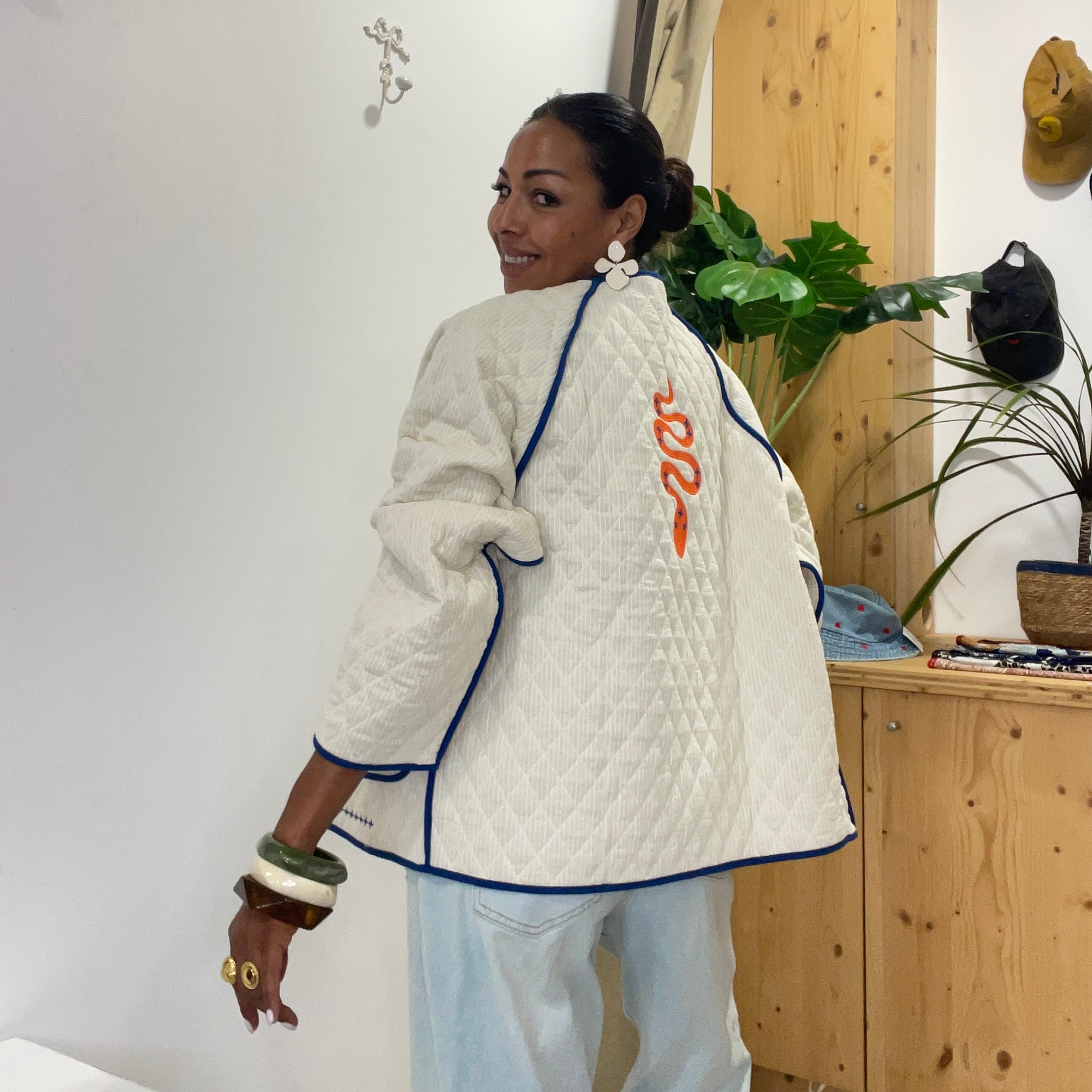 Veste SERPENT matelasée en coton brodée coupe over size