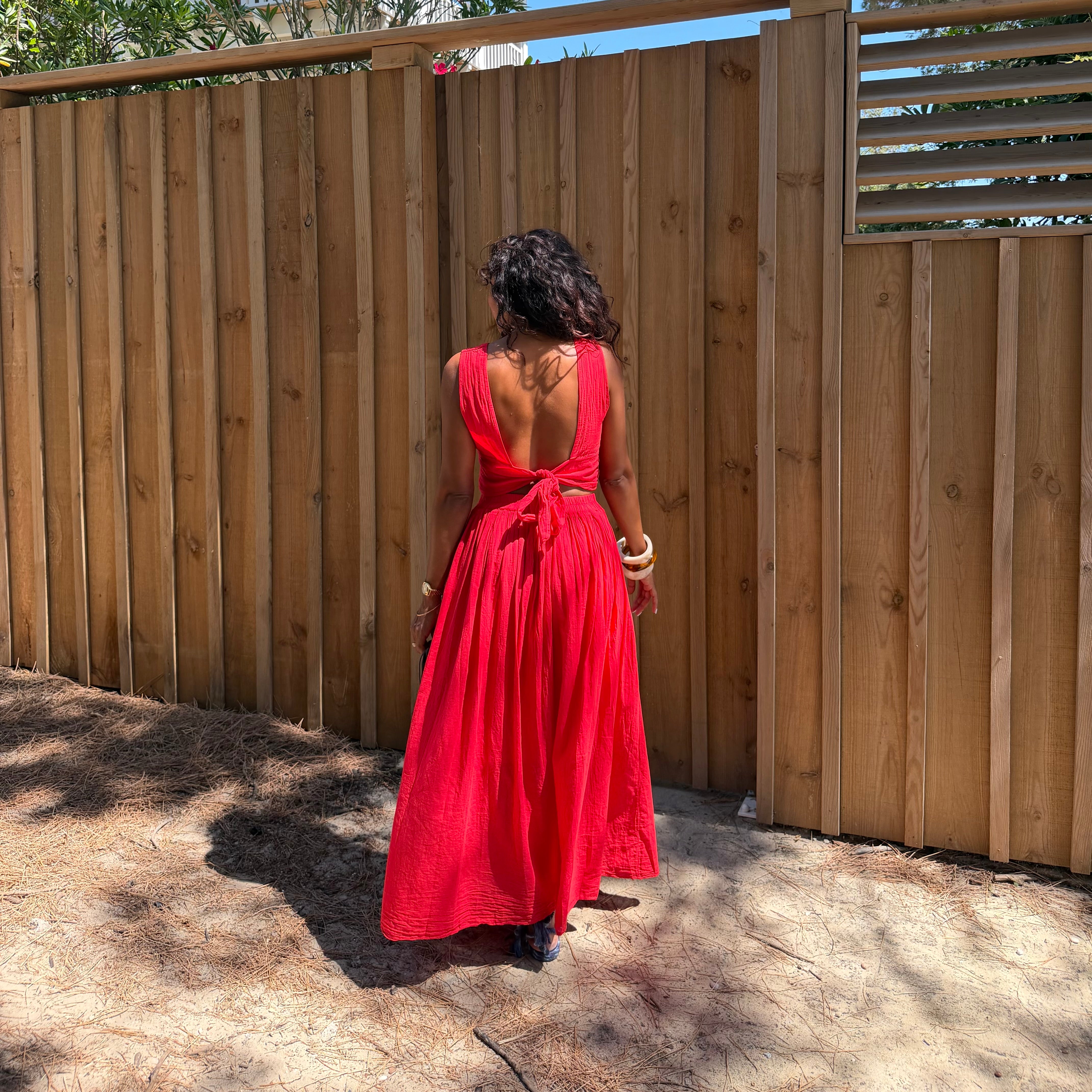 Ensemble YDRA jupe et top dos nu en coton rouge