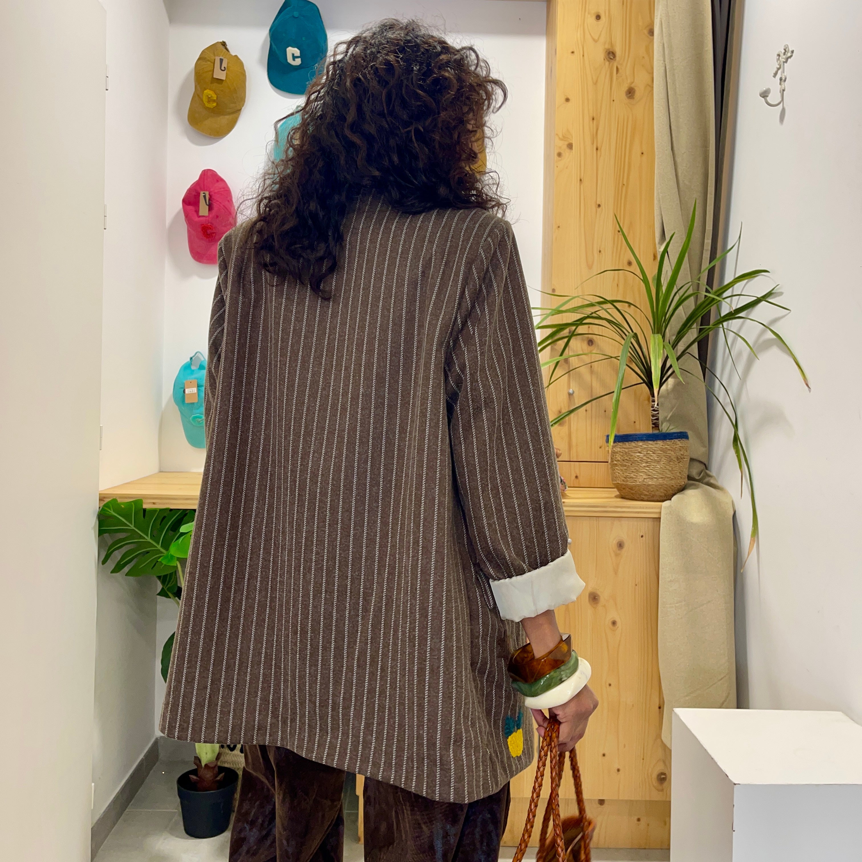 Blazer over size SULIVAN marron brodé de couleurs