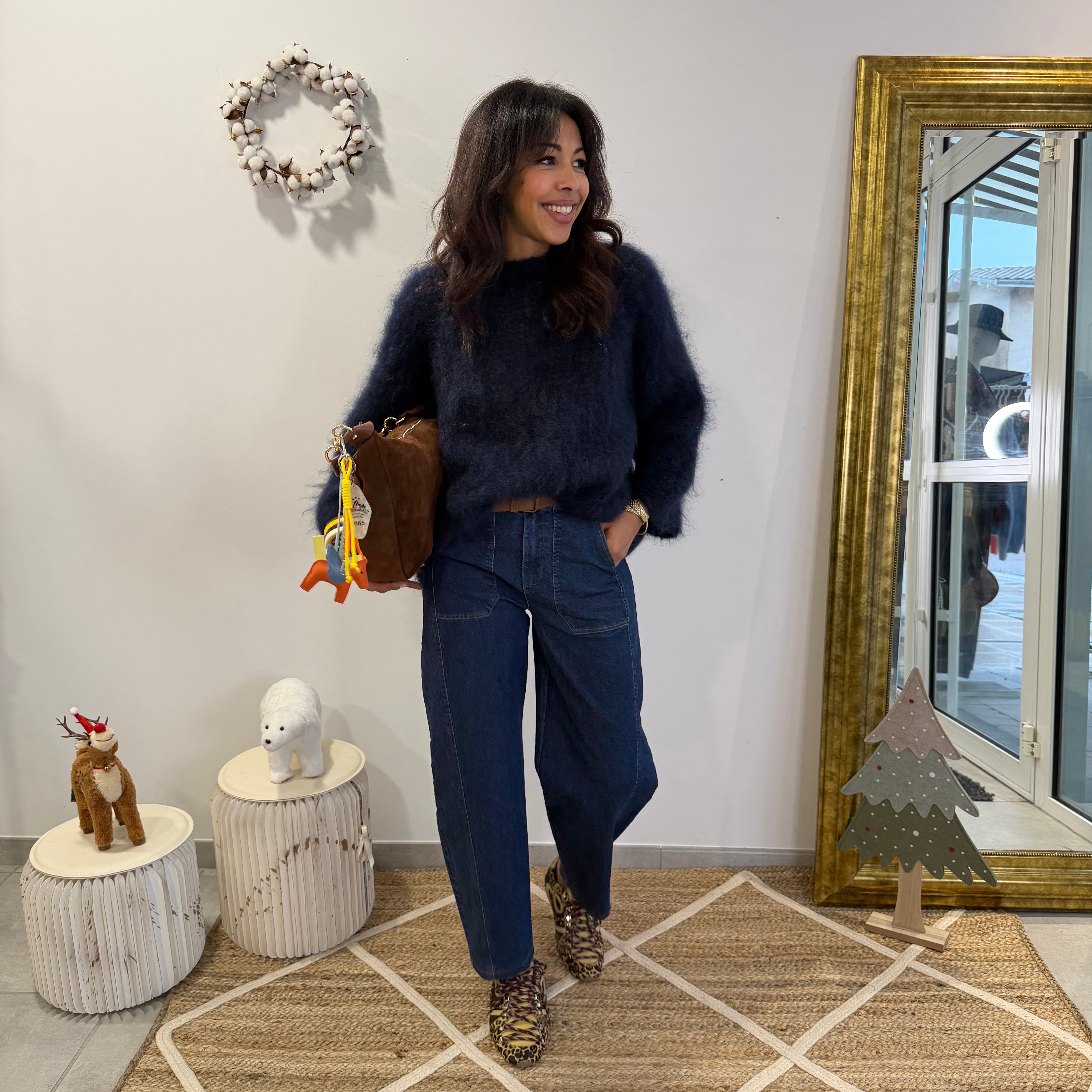 Pull en kid mohair GLADYS marine à la coupe oversize