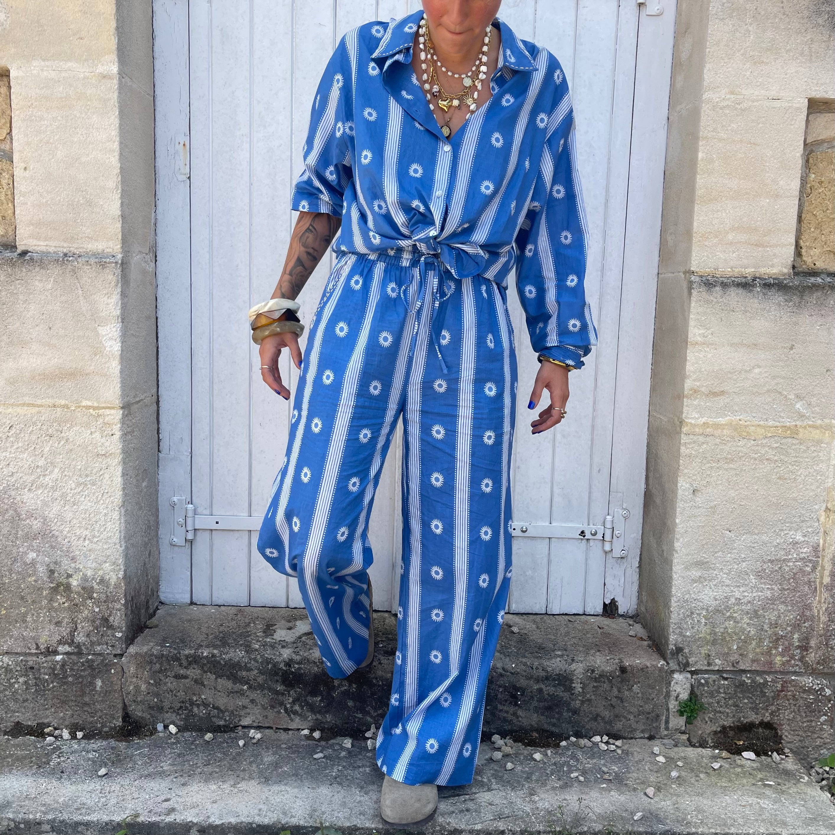 Pantalon AZUR bleu léger, en coton, fluide