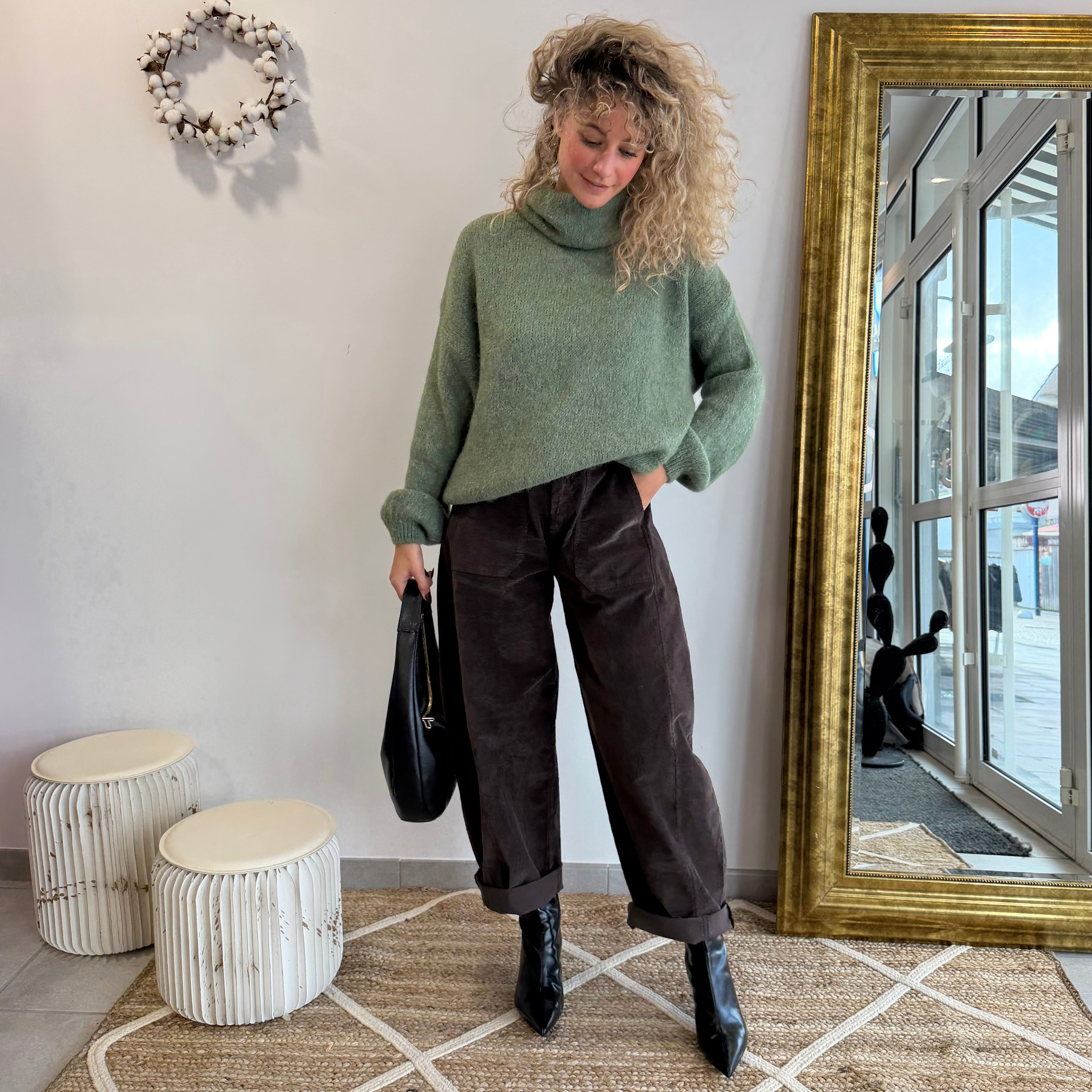 Pantalon LOUNA marron velour côtelé