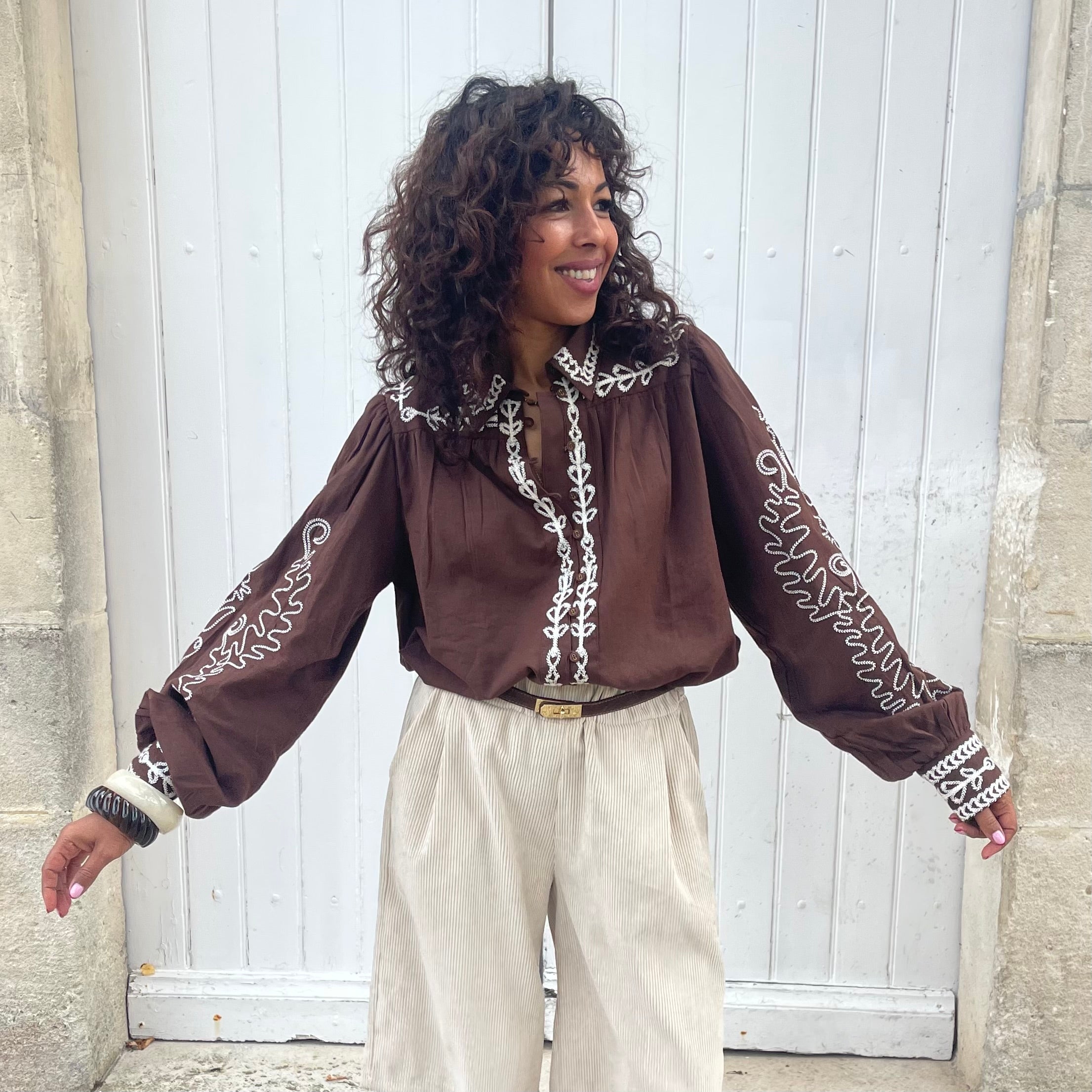 Blouse coton TABACO brodé
