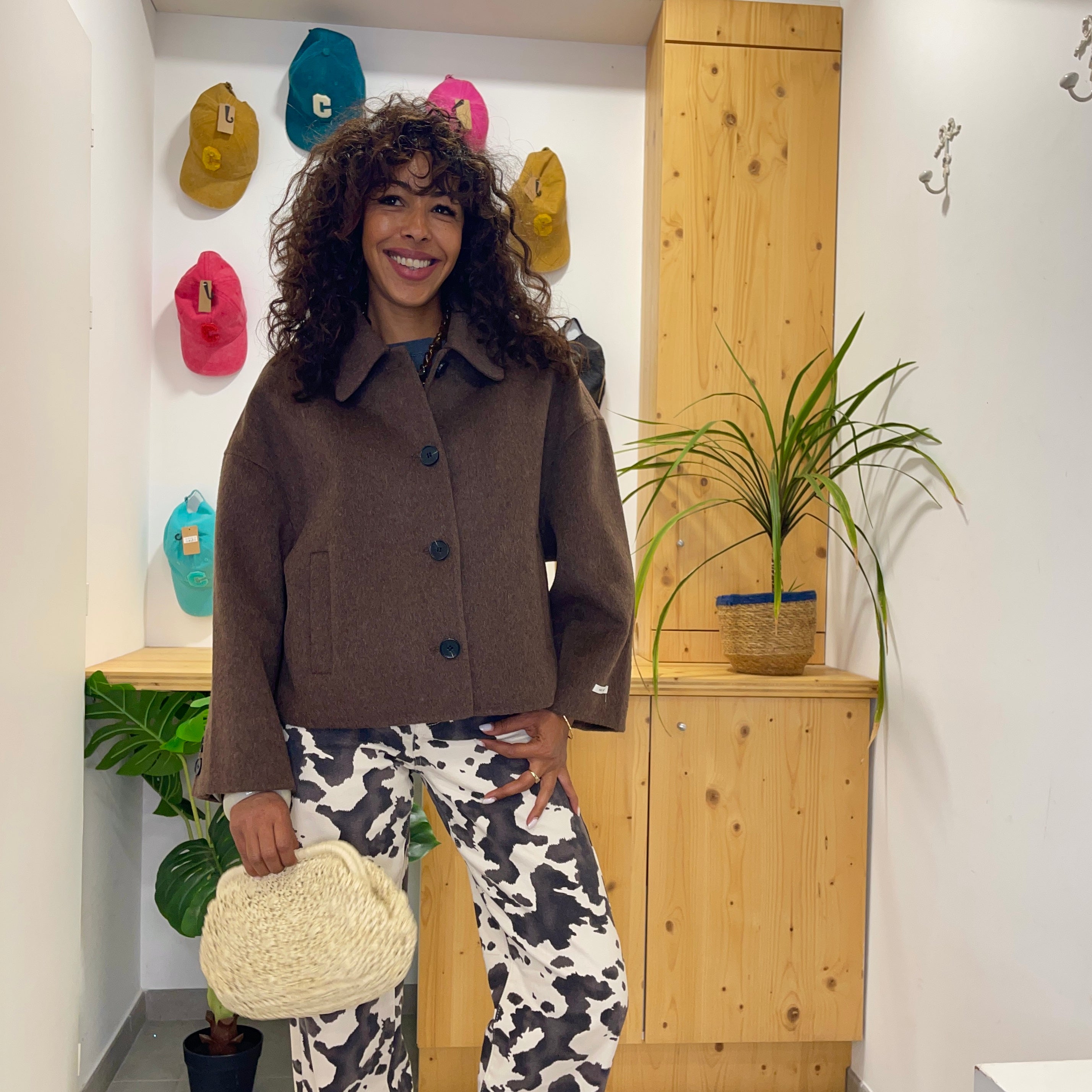 Manteau marron court ELIOTE en laine et Cashmere fait main