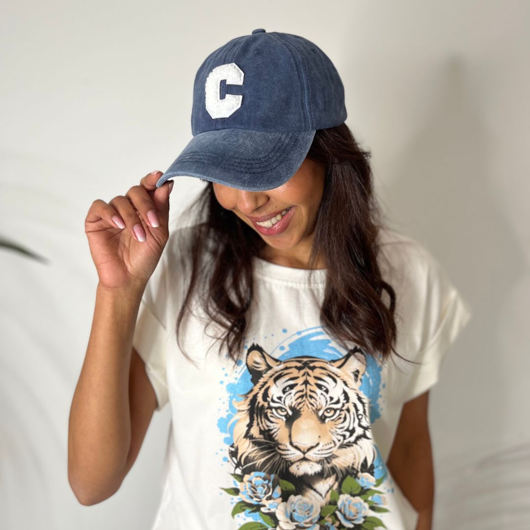 Casquette C bleu marine effet denim délavé