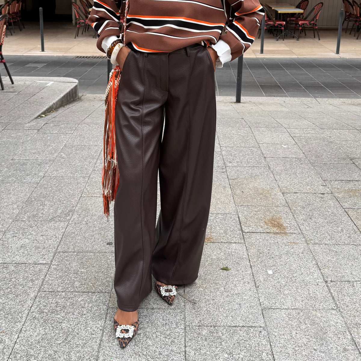 Pantalon ELLA simili cuir marron