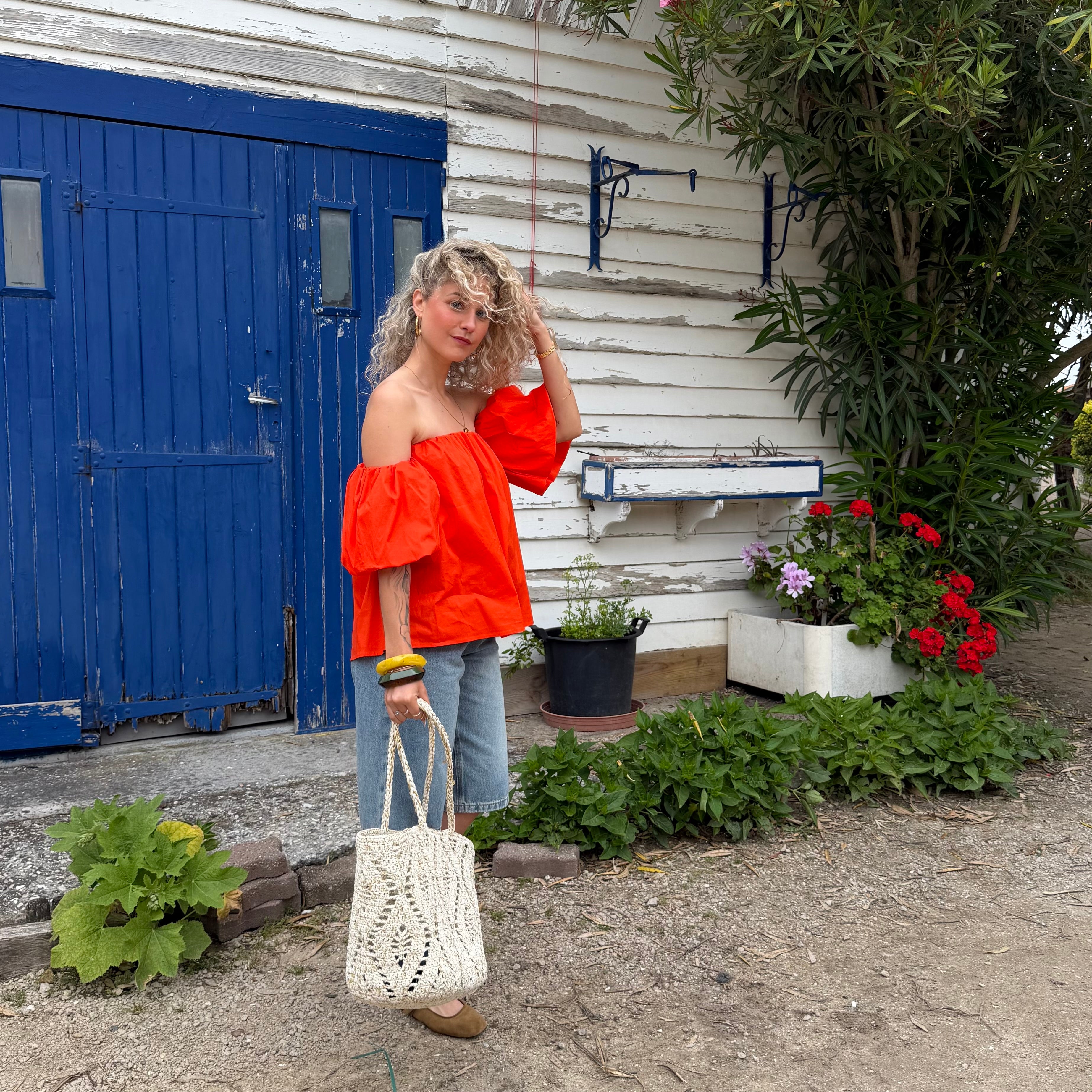 Blouse LIO rouge – coton –col bardot