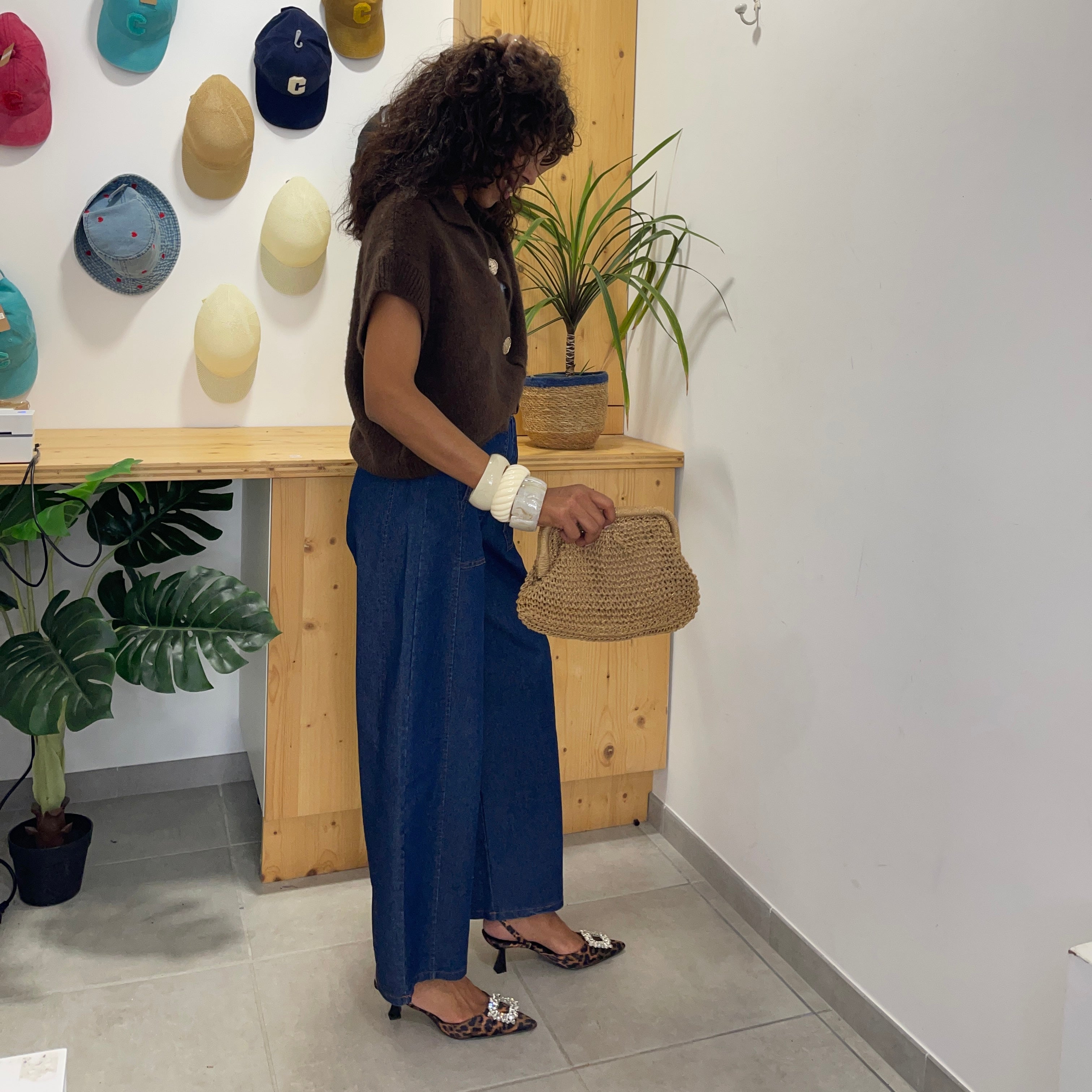 Pantalon LOUNA en coton façon denim brut à la coupe barrel