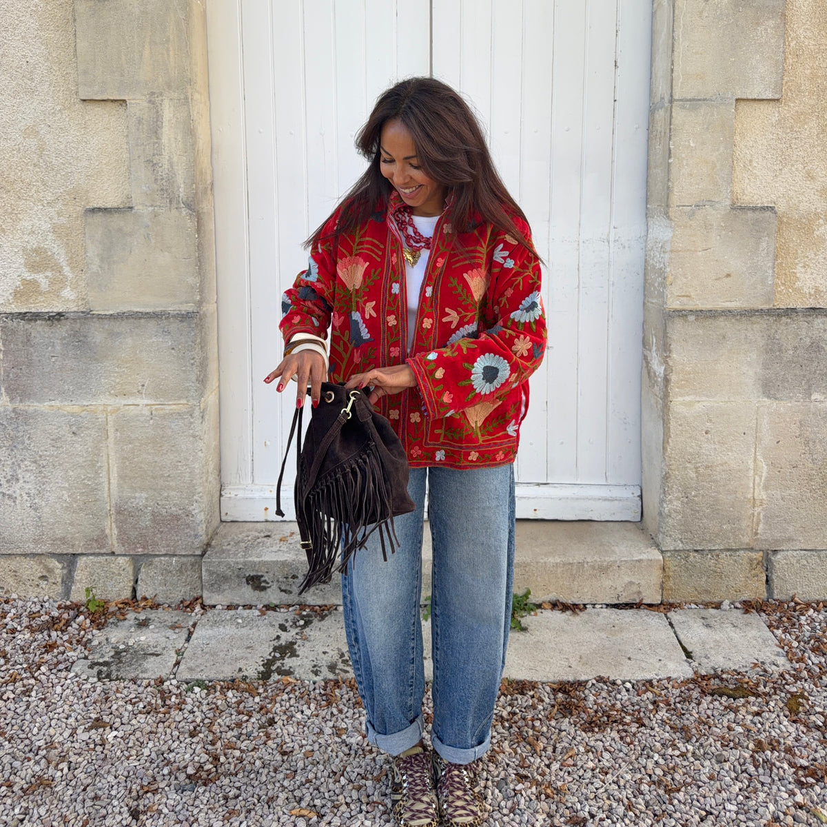 Veste SUZANE brodé rouge