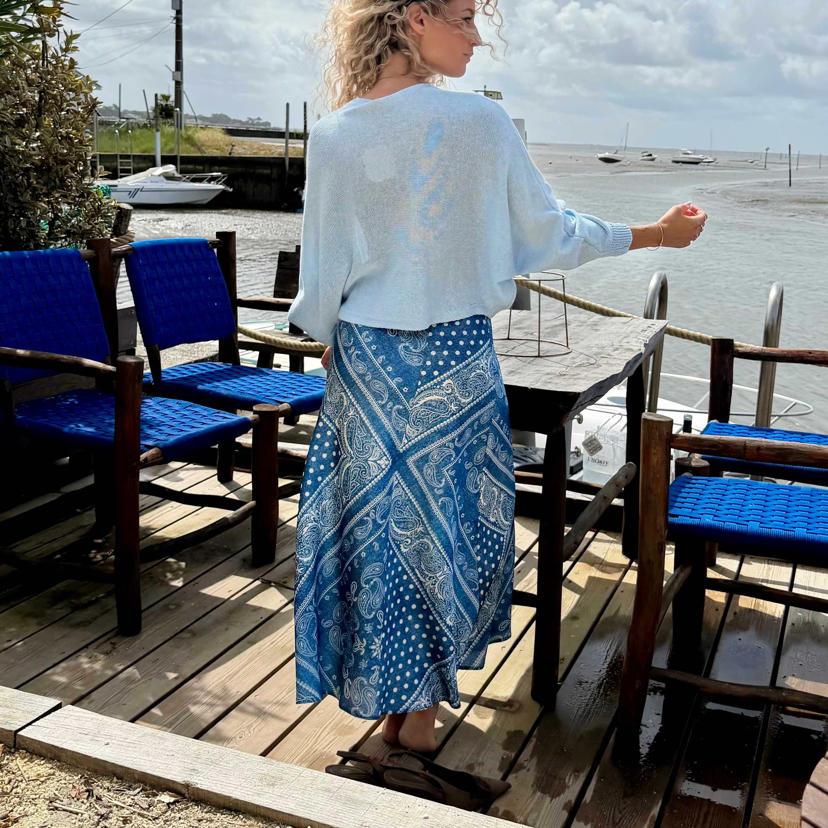 Jupe longue fluide VAVA imprimé Bandana bleu