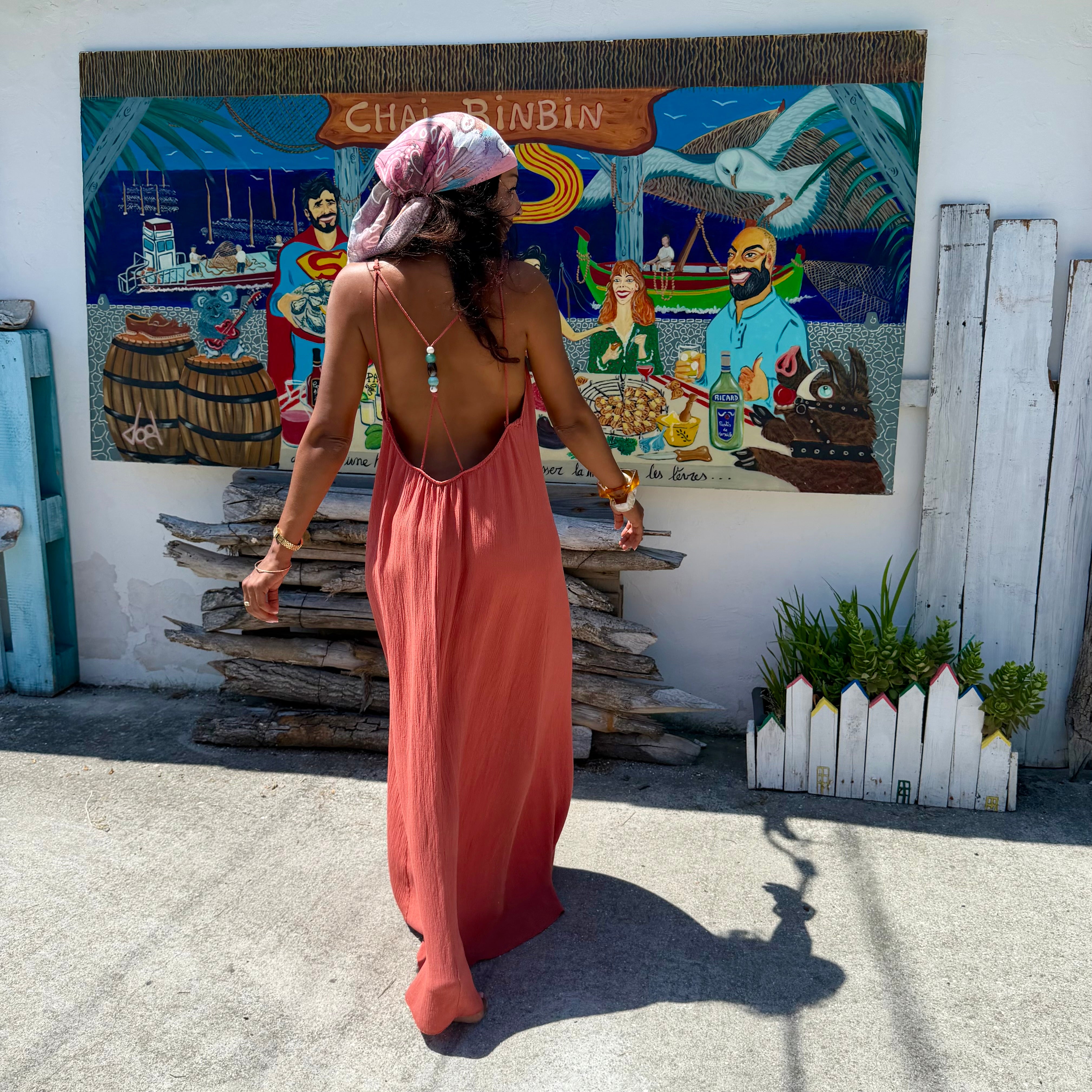 ROBE AZUR longue dos nu corail