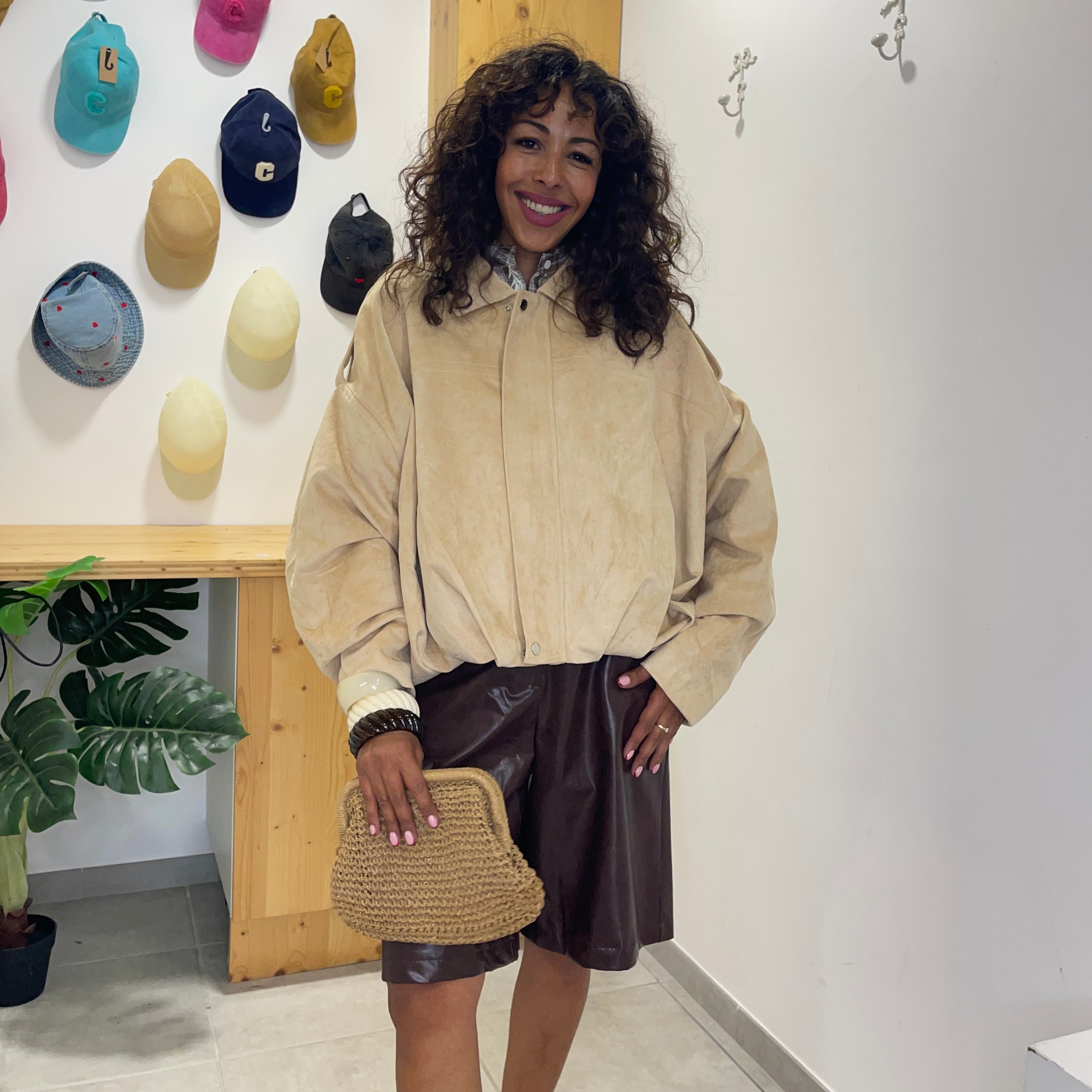 Bombers GAZIA oversize façon daim beige