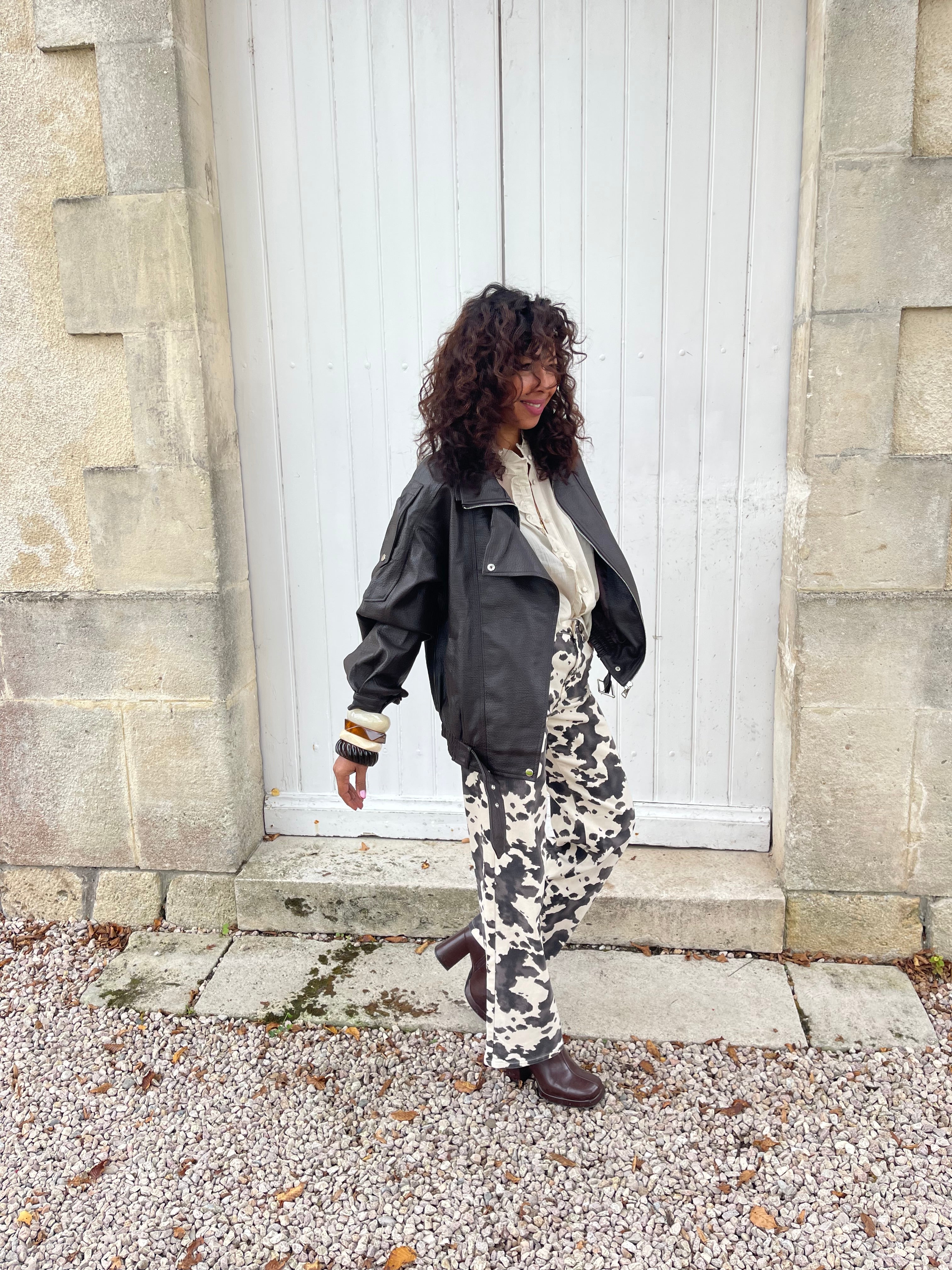 Veste perfecto LEA oversize effet cuir marron