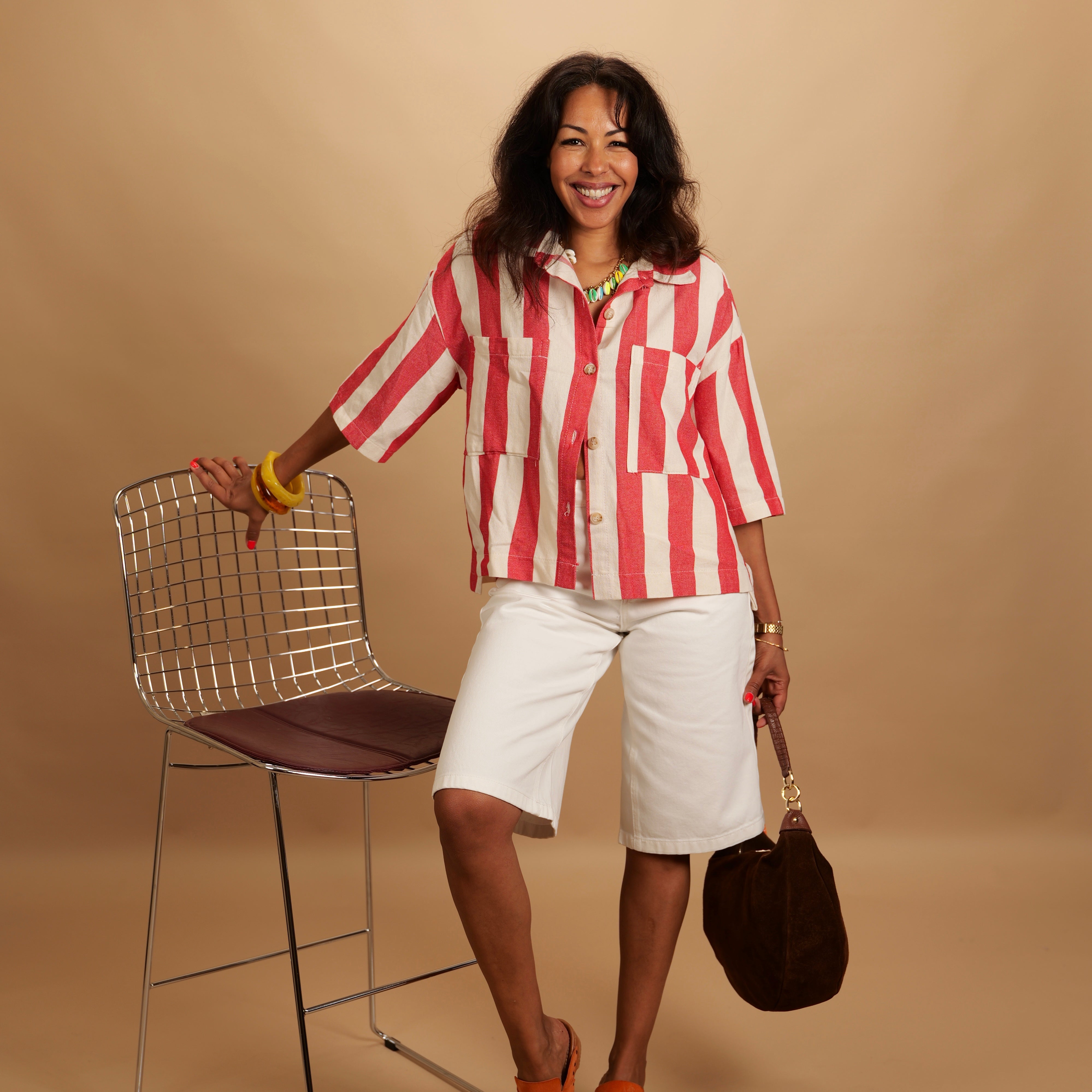 Chemise STRYA rayée corail & écru