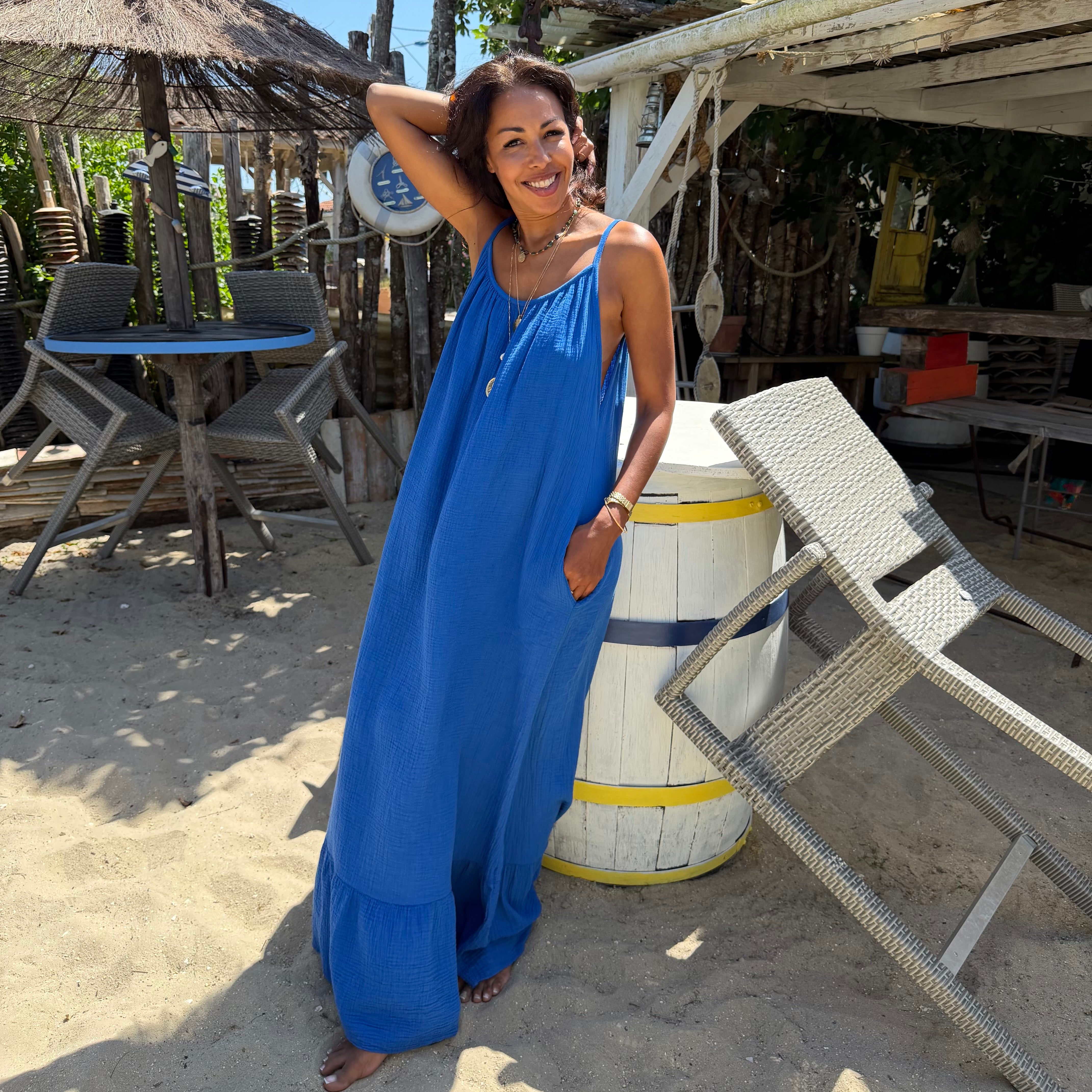 ROBE ANTA LONGUE GAZE DE COTON bleu roi