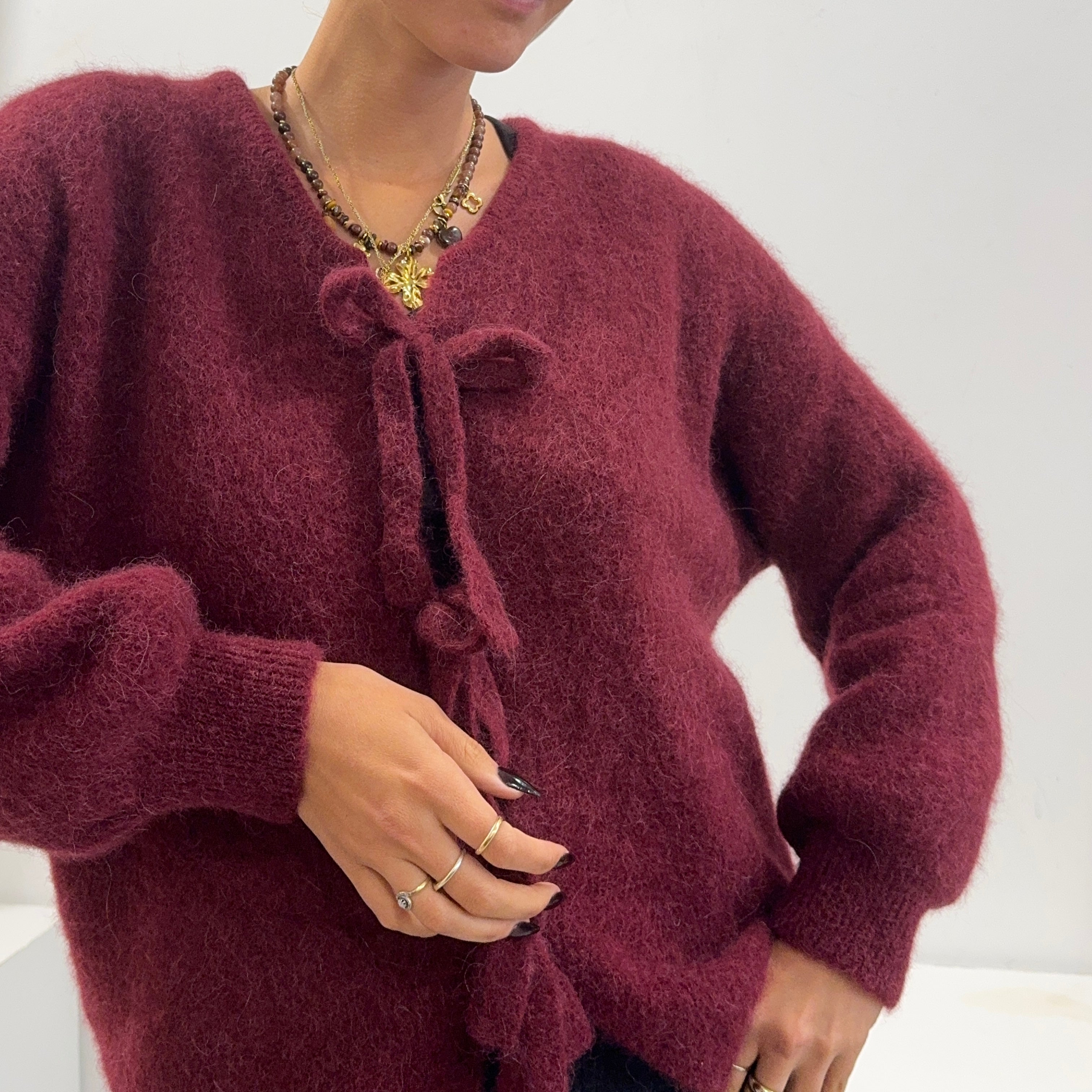 Gillet à nœuds ISAAC en alpaga, couleur aubergine