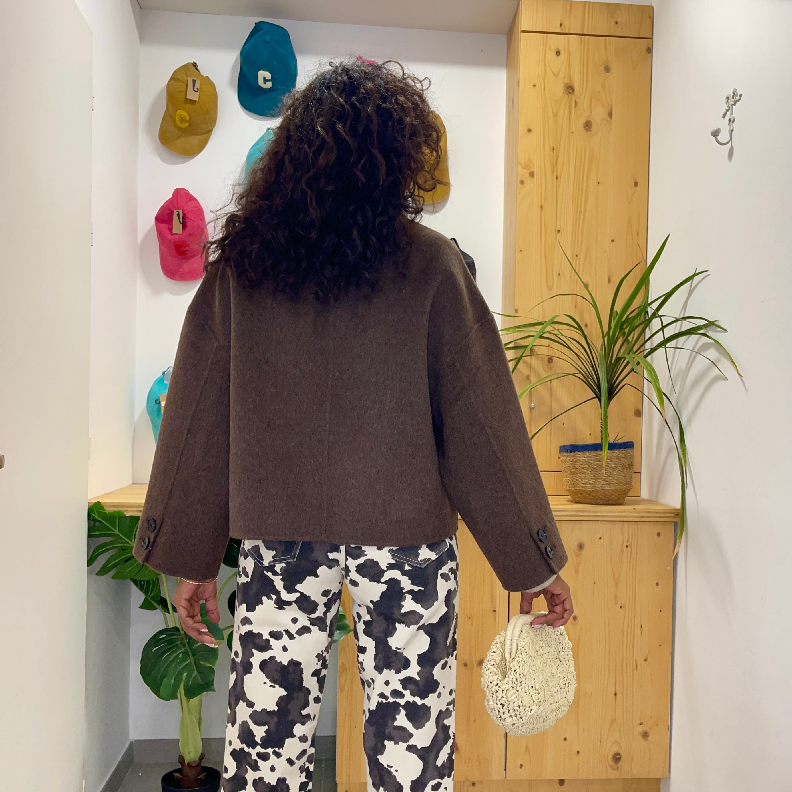 Manteau marron court ELIOTE en laine et Cashmere fait main